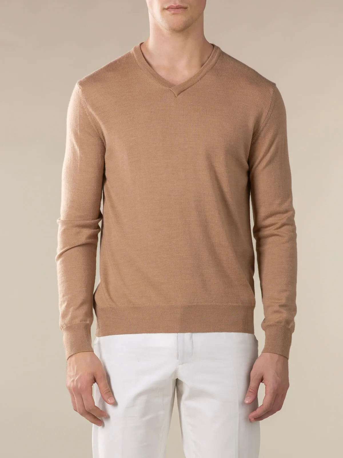 Extrafine Merino V-Neck Beige