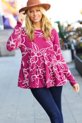 Foot Loose Magenta Floral Tiered Babydoll Top