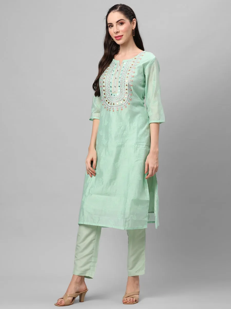 Green Geometric Printed Kurta With Trouser