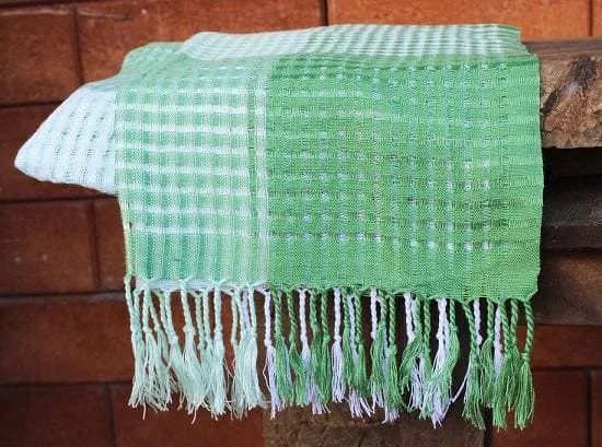 Handwoven Scarf Gossamer White&Mint&Seagreen