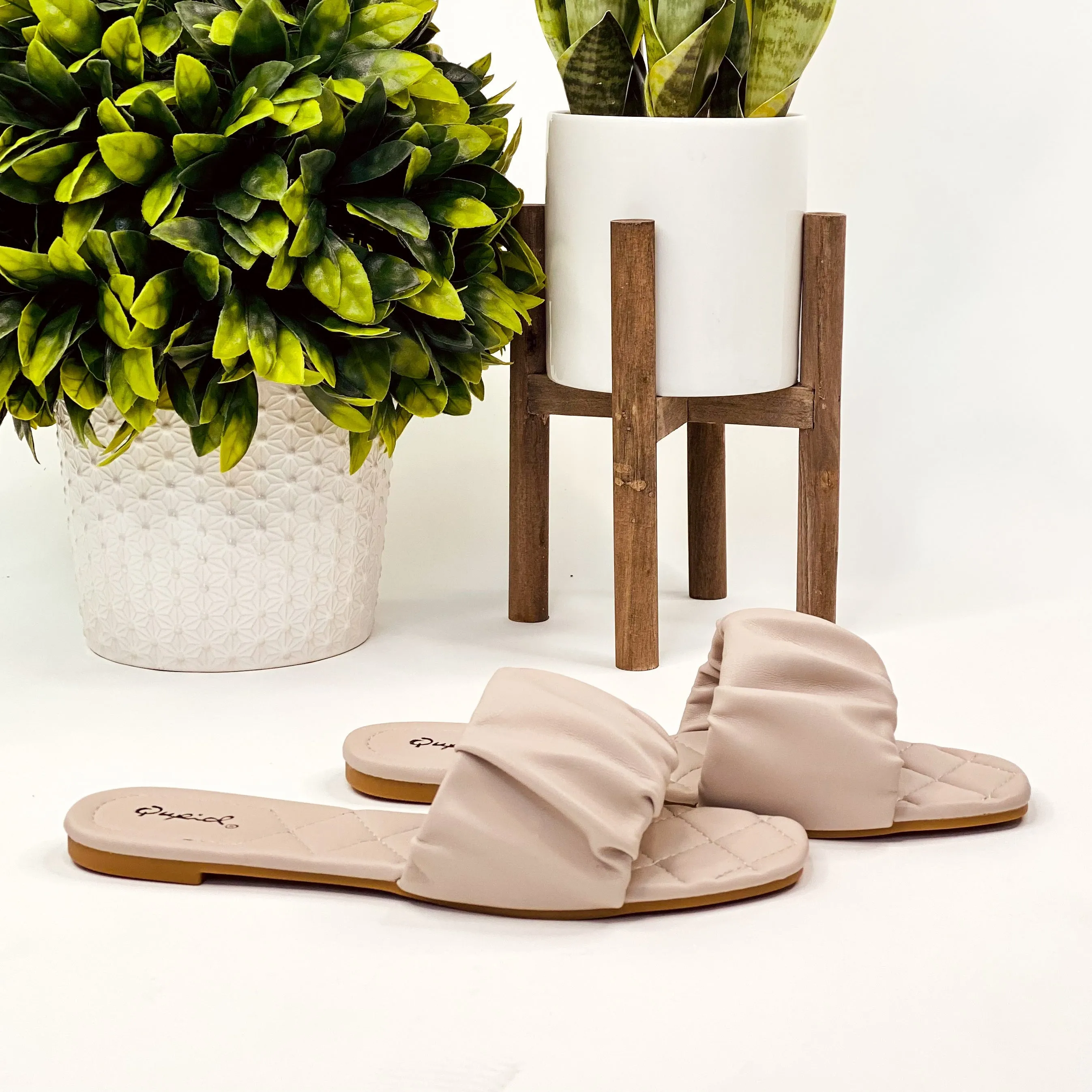 Hazy Rouched Sandal in Warm Taupe