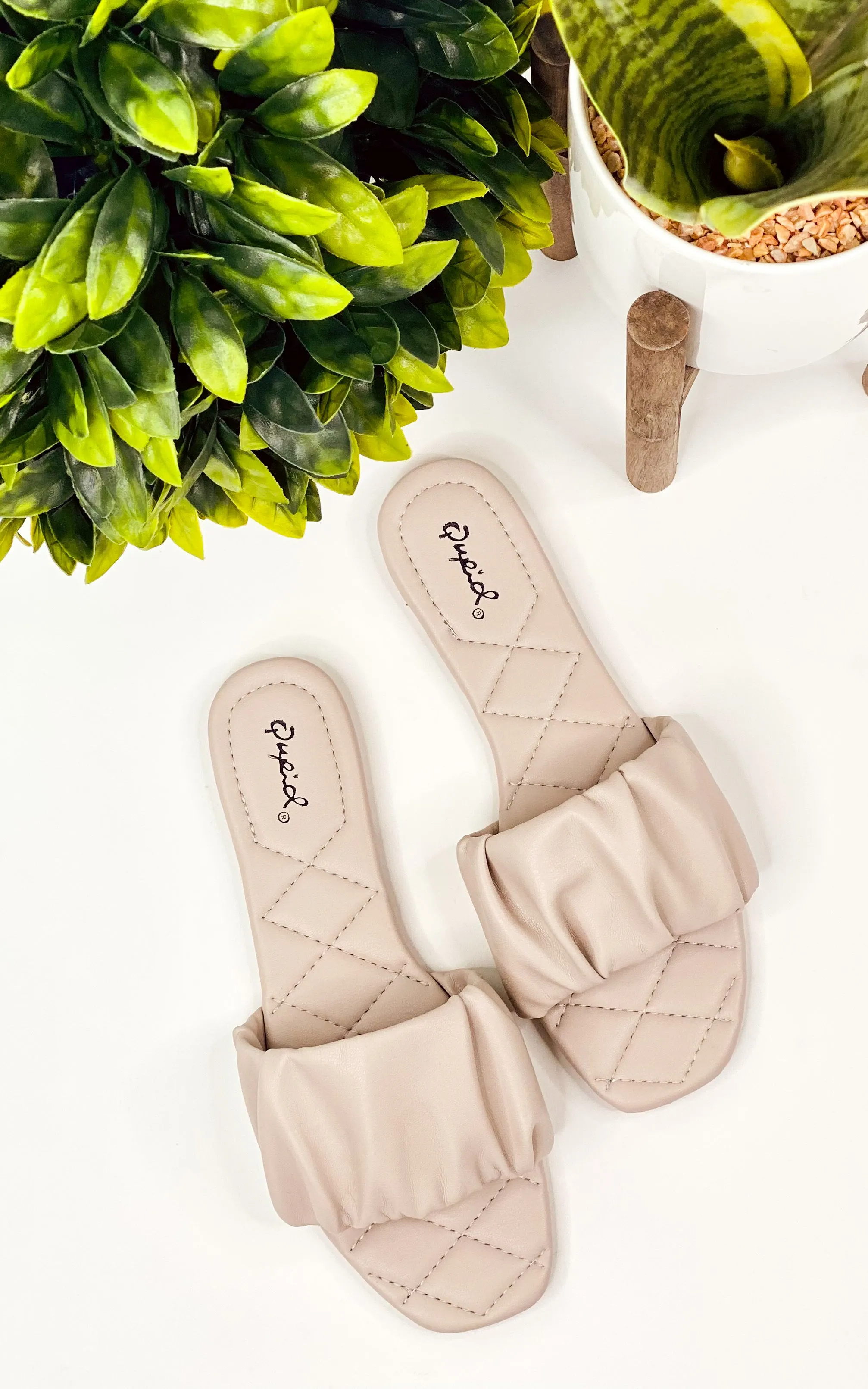 Hazy Rouched Sandal in Warm Taupe