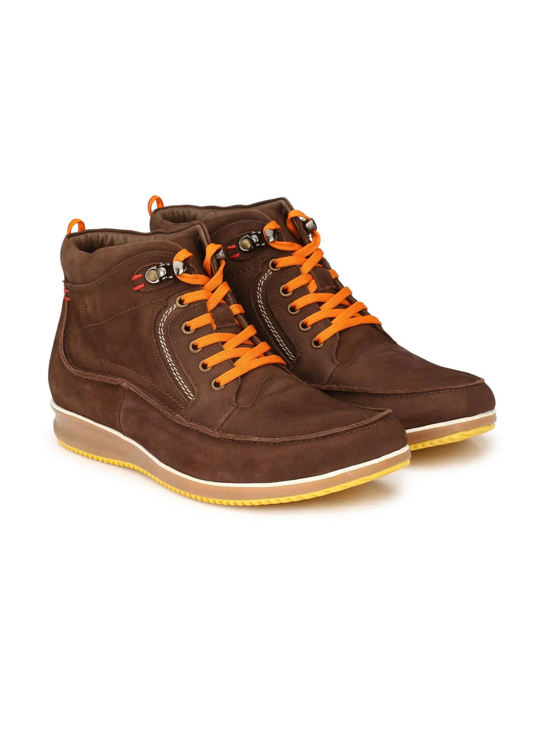 Hitz Men's Brown Leather Lace-up Ankle Boot Shoes