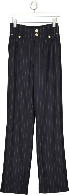 Holland Cooper Blue High Waisted Straight Trouser Navy Chalk Pin Stripe UK 6