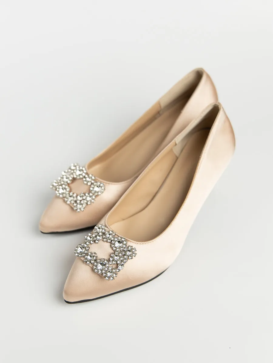 Joy Satin Rhinestone Heels