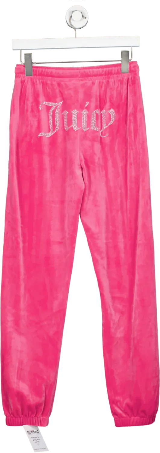 Juicy Couture Pink Dimante Logo Cuffed Velour Joggers UK XS