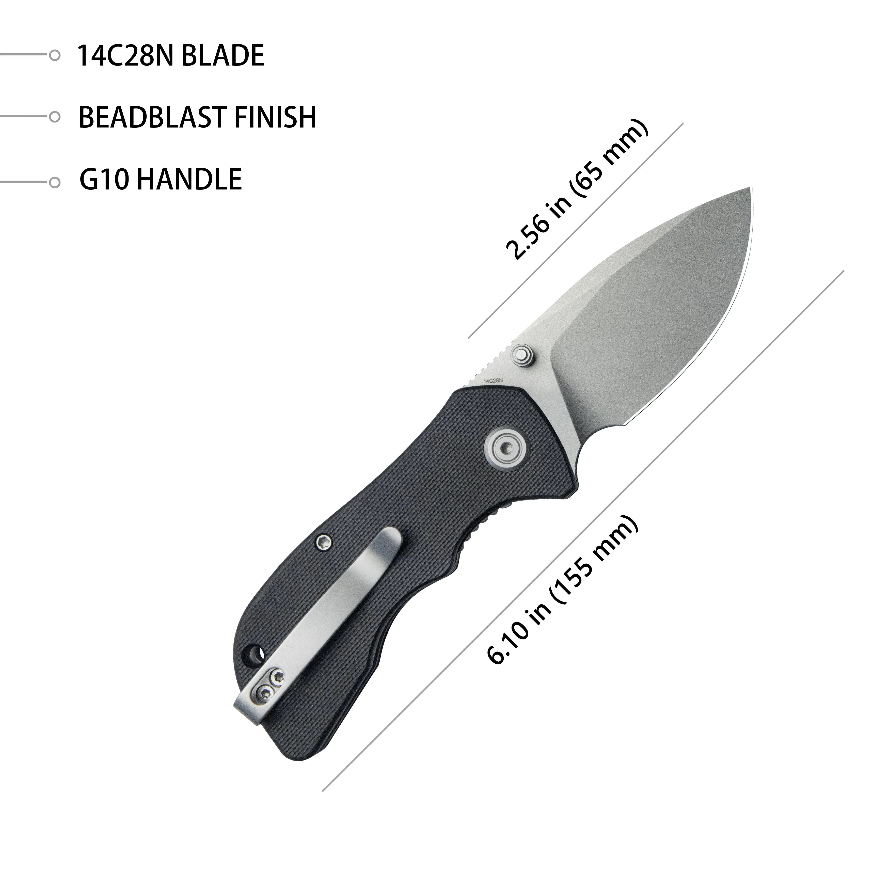 Karaji Liner Lock Dual Thumb Studs Open Folding Pocket Knife Black G10 Handle 2.56 Beadblast 14C28N KU180L