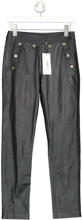 Karen Millen Black Leather Button Detail Trouser UK 4