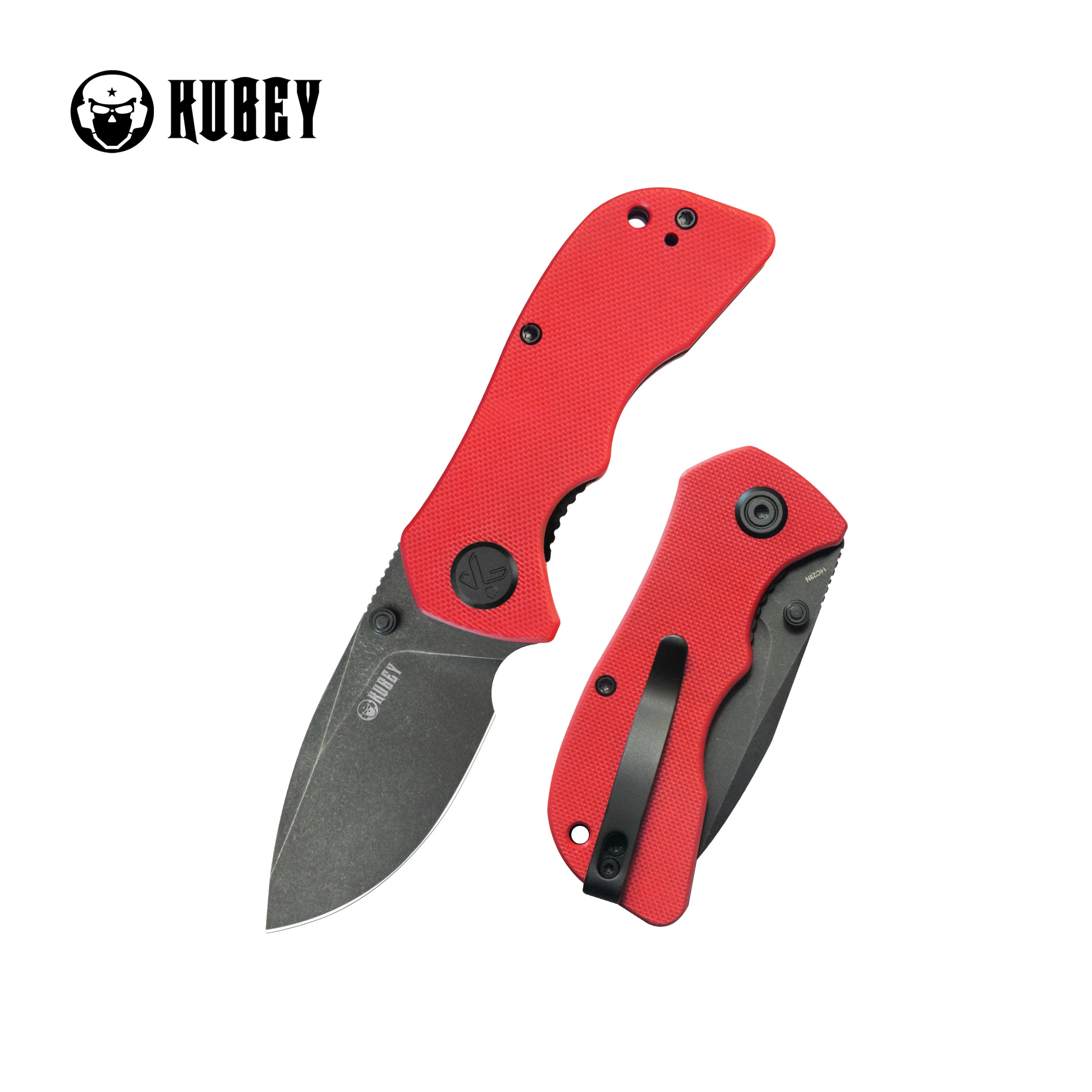 KUBEY Karaji Liner Lock Dual Thumb Studs Open Folding Pocket Knife Red G10 Handle 2.56 Blackwash 14C28N KU180O