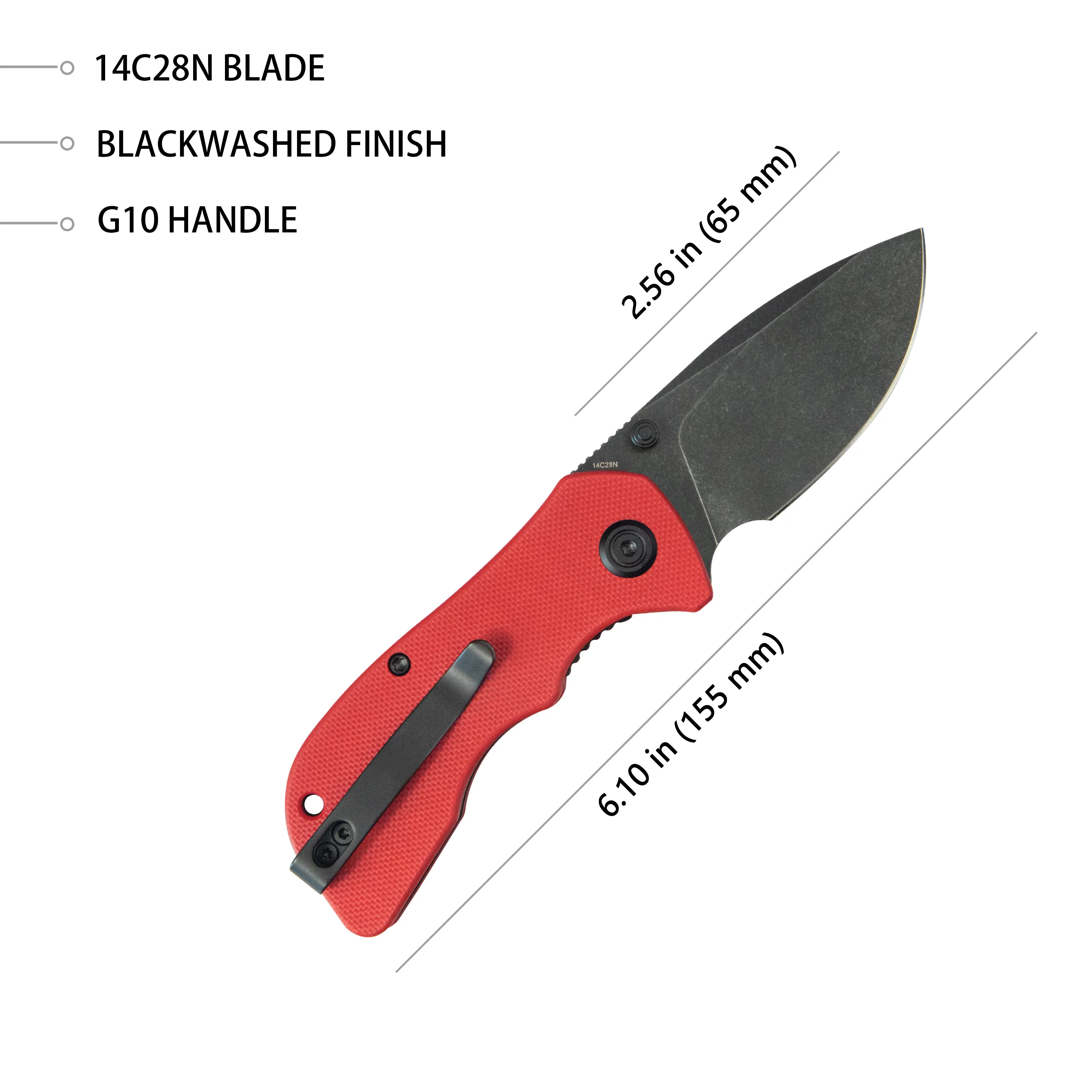 KUBEY Karaji Liner Lock Dual Thumb Studs Open Folding Pocket Knife Red G10 Handle 2.56 Blackwash 14C28N KU180O