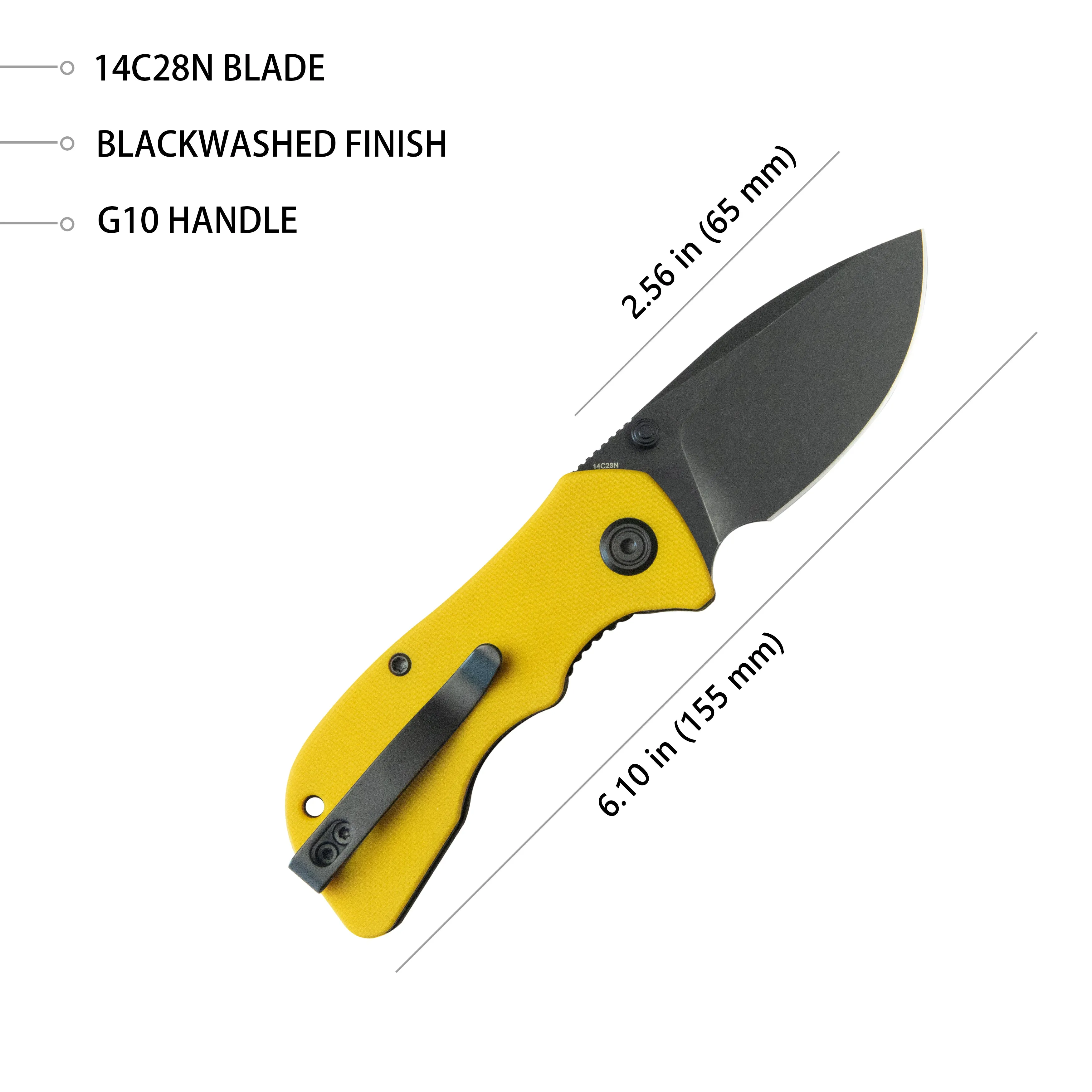 KUBEY Karaji Liner Lock Dual Thumb Studs Open Folding Pocket Knife Yellow G10 Handle 2.56 Blackwash 14C28N KU180N