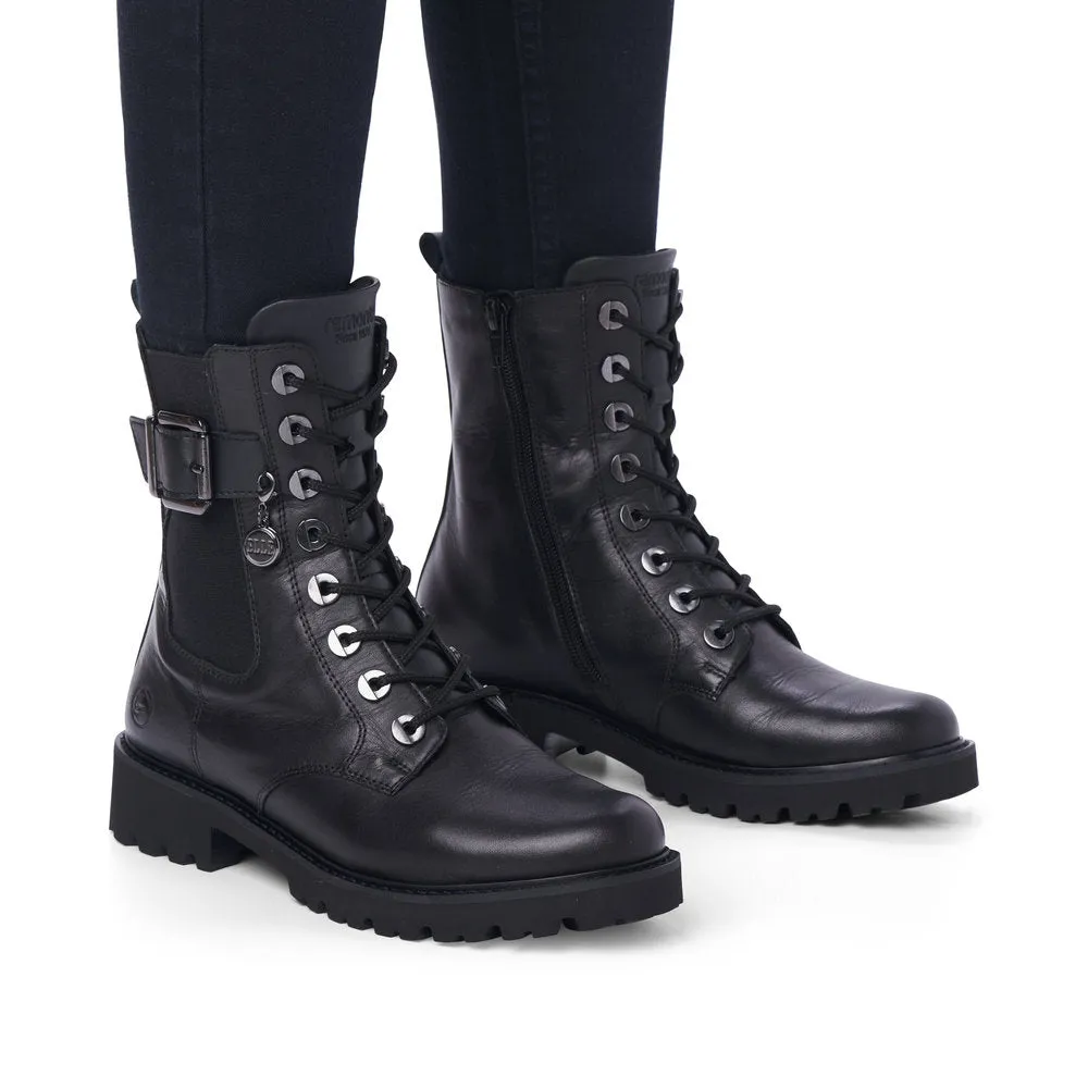 Ladies Remonte Boots Black Elle Chunky Military Style D8668-00 sale