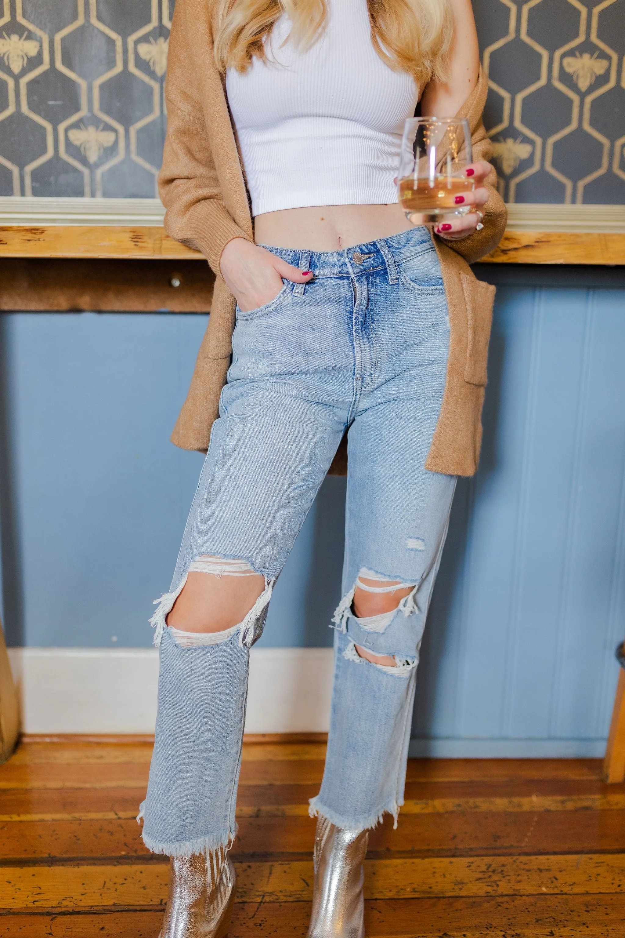 Light Wash Distressed Mom Jeans