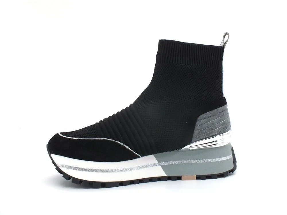 LIU JO Maxi Wonder 37 Knit Mid Cow Sneaker Black BA2063TX145