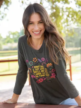 Long Sleeve Boho Cotton Tee Shirt - Look Up and Smile