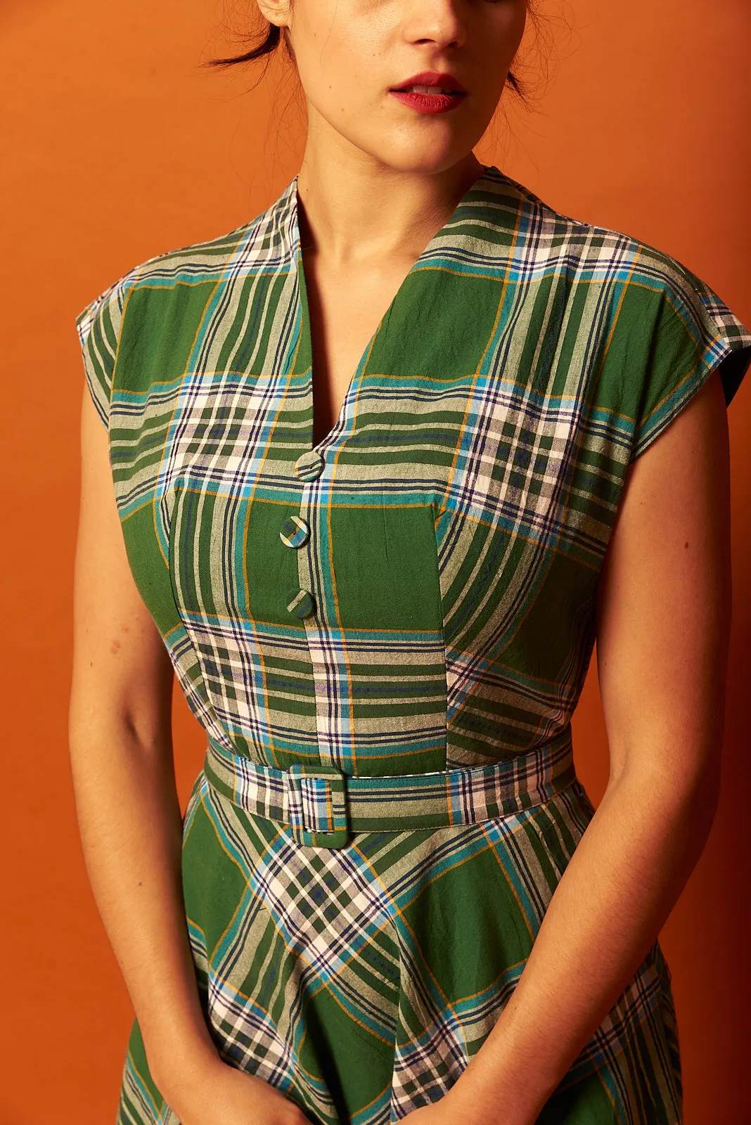 May Green & Blue Gingham Dress