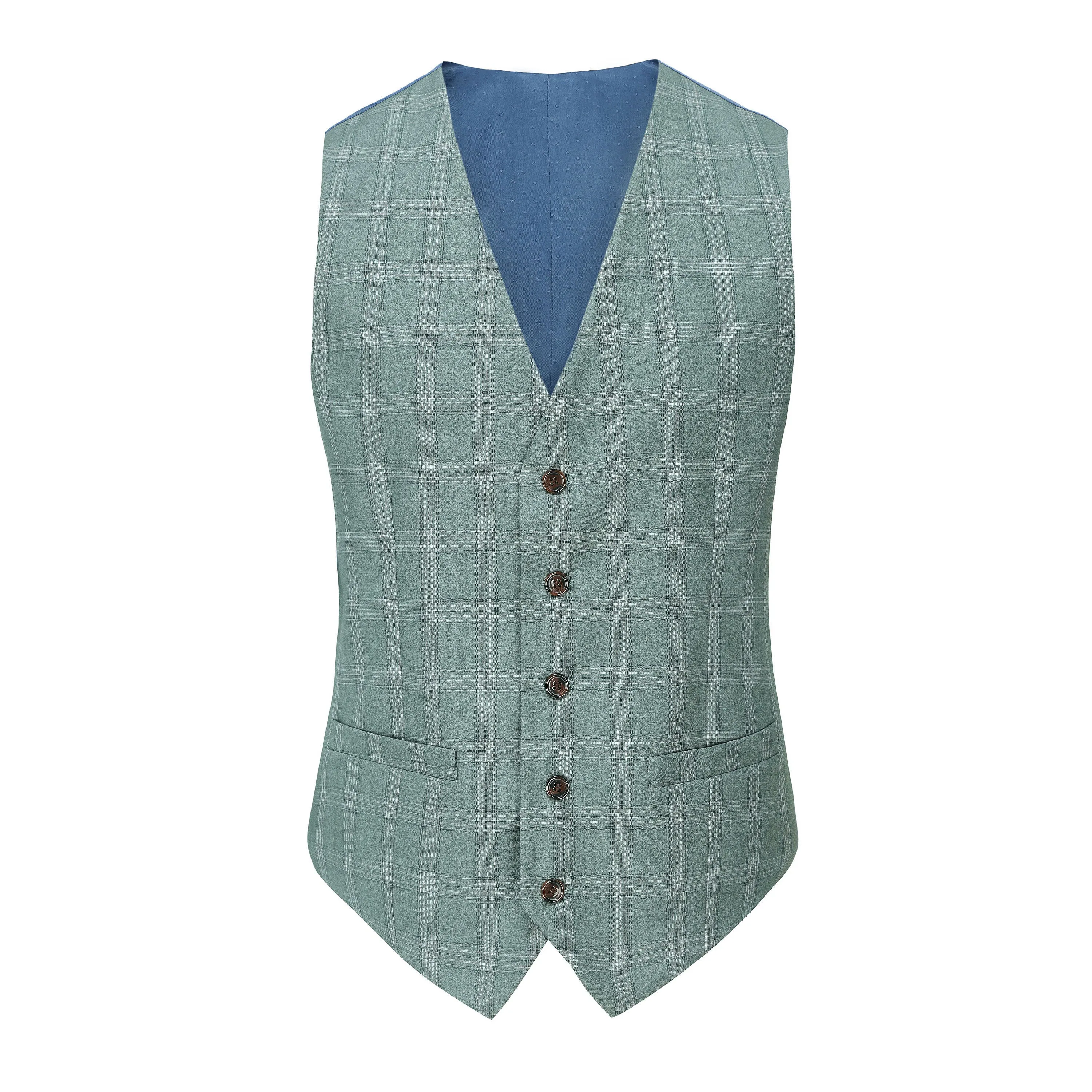 Men's 3-Piece Performance Stretch Slim Fit Green & White Plaid Suit