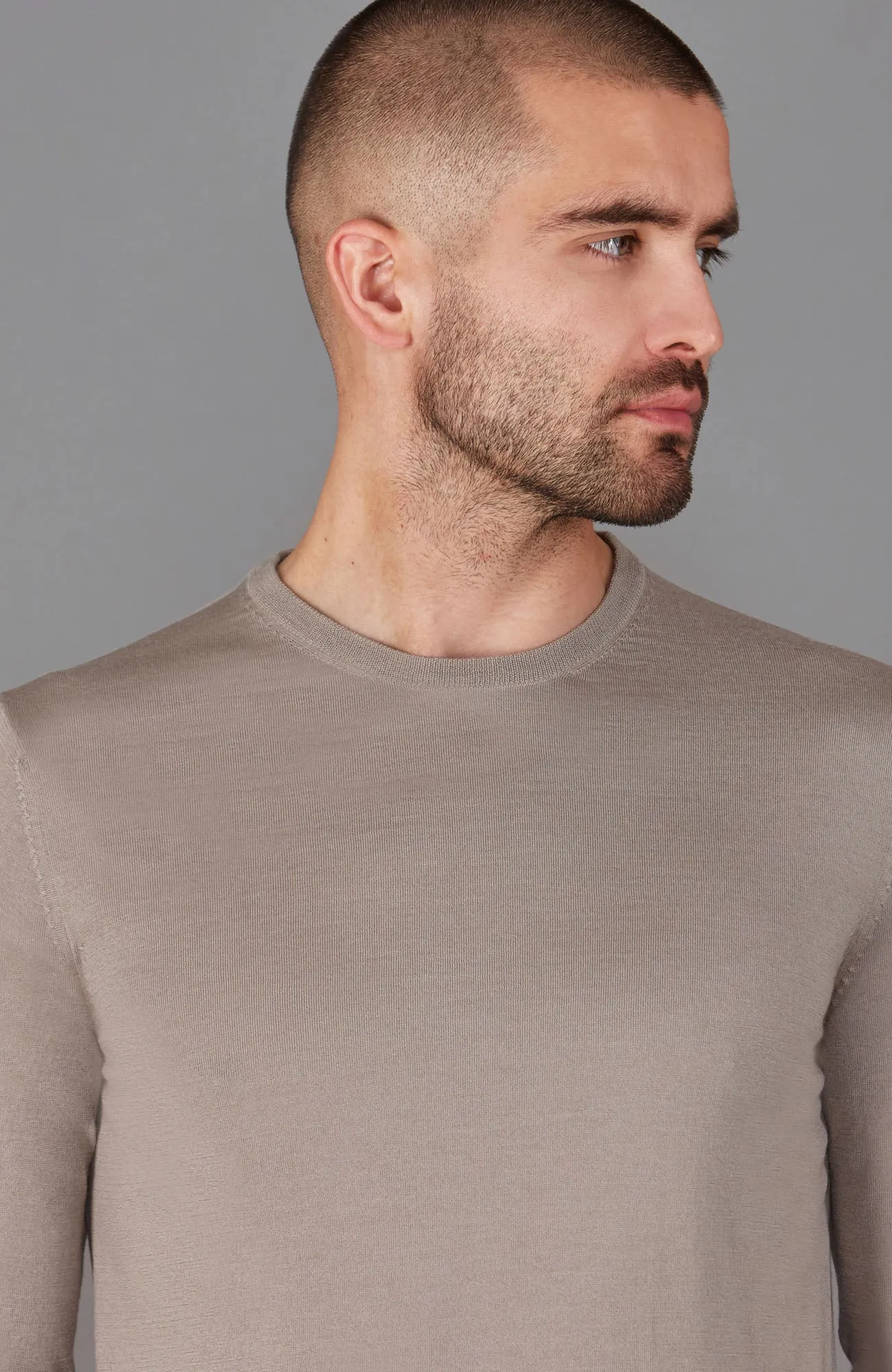 Mens Superfine Merino Silk Crew Neck Jumper