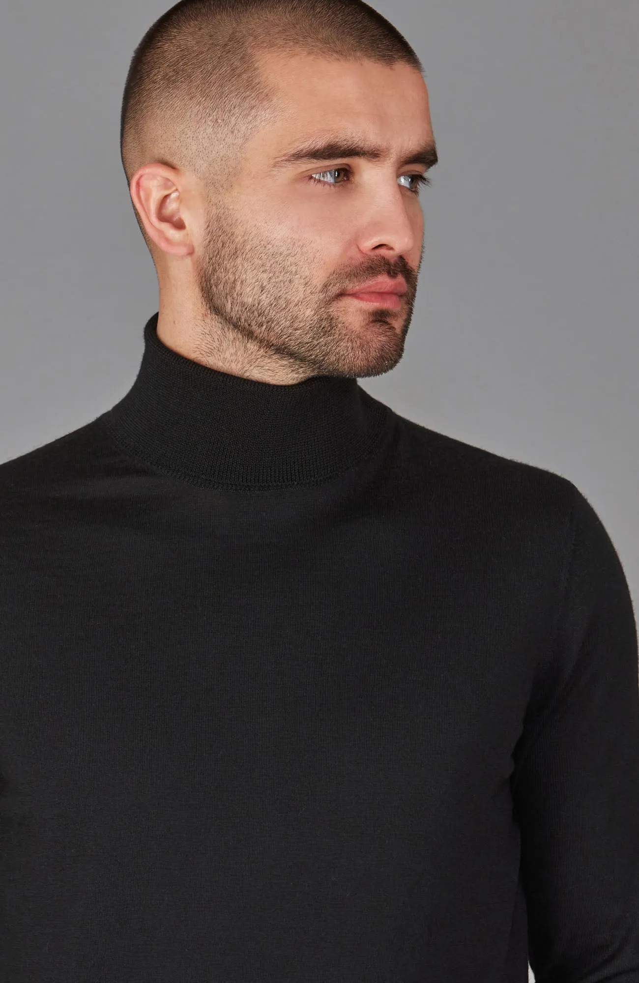 Mens Superfine Merino Silk Roll Neck Jumper