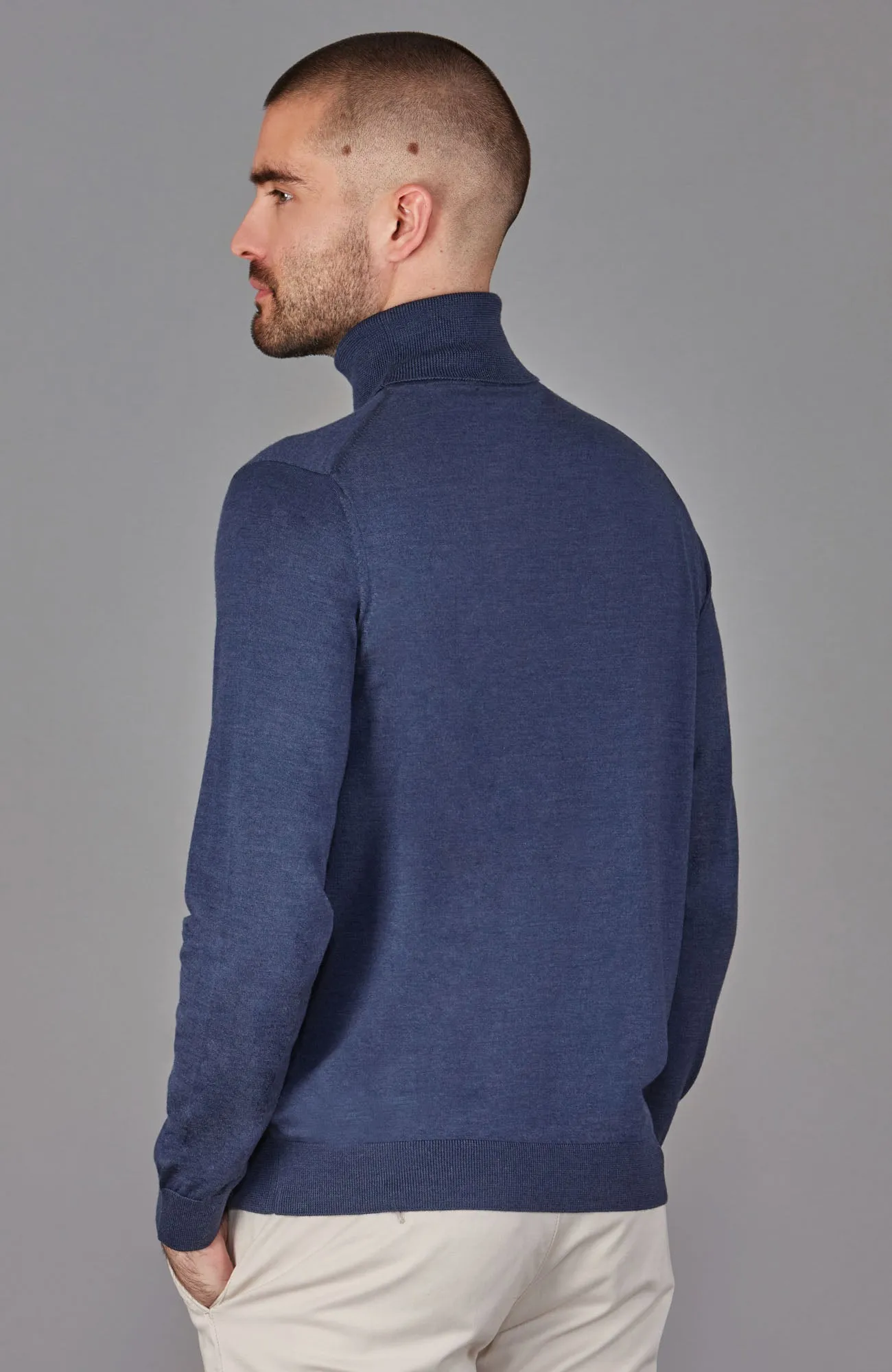 Mens Superfine Merino Silk Roll Neck Jumper