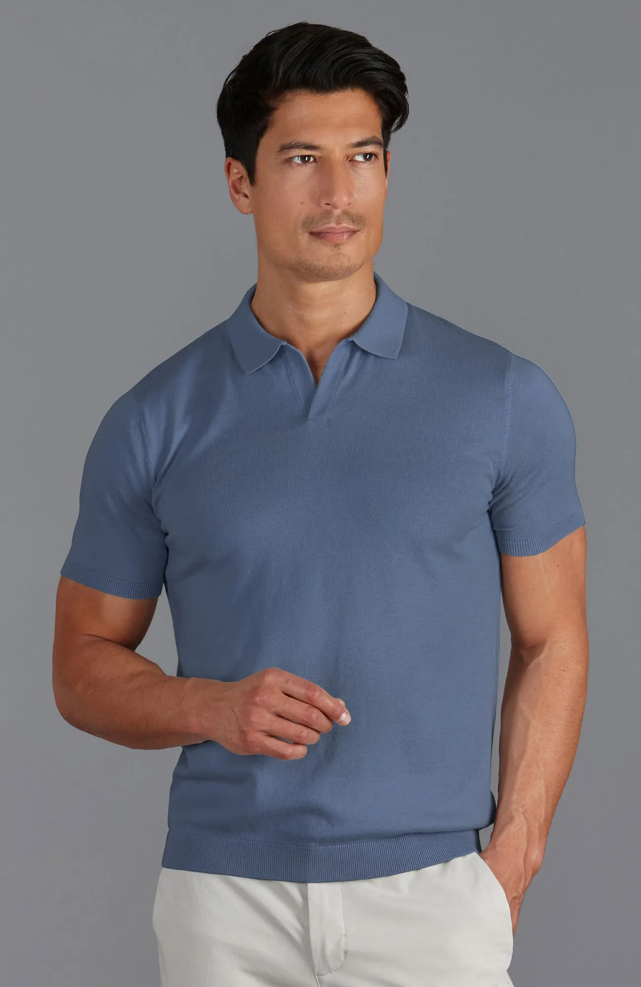 Mens Ultra Fine Cotton Buttonless Polo Shirt