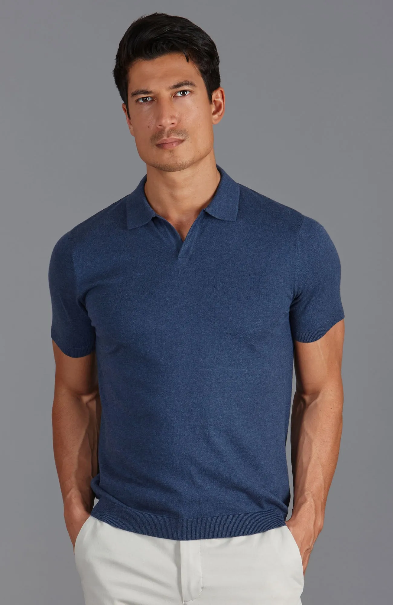 Mens Ultra Fine Cotton Buttonless Polo Shirt