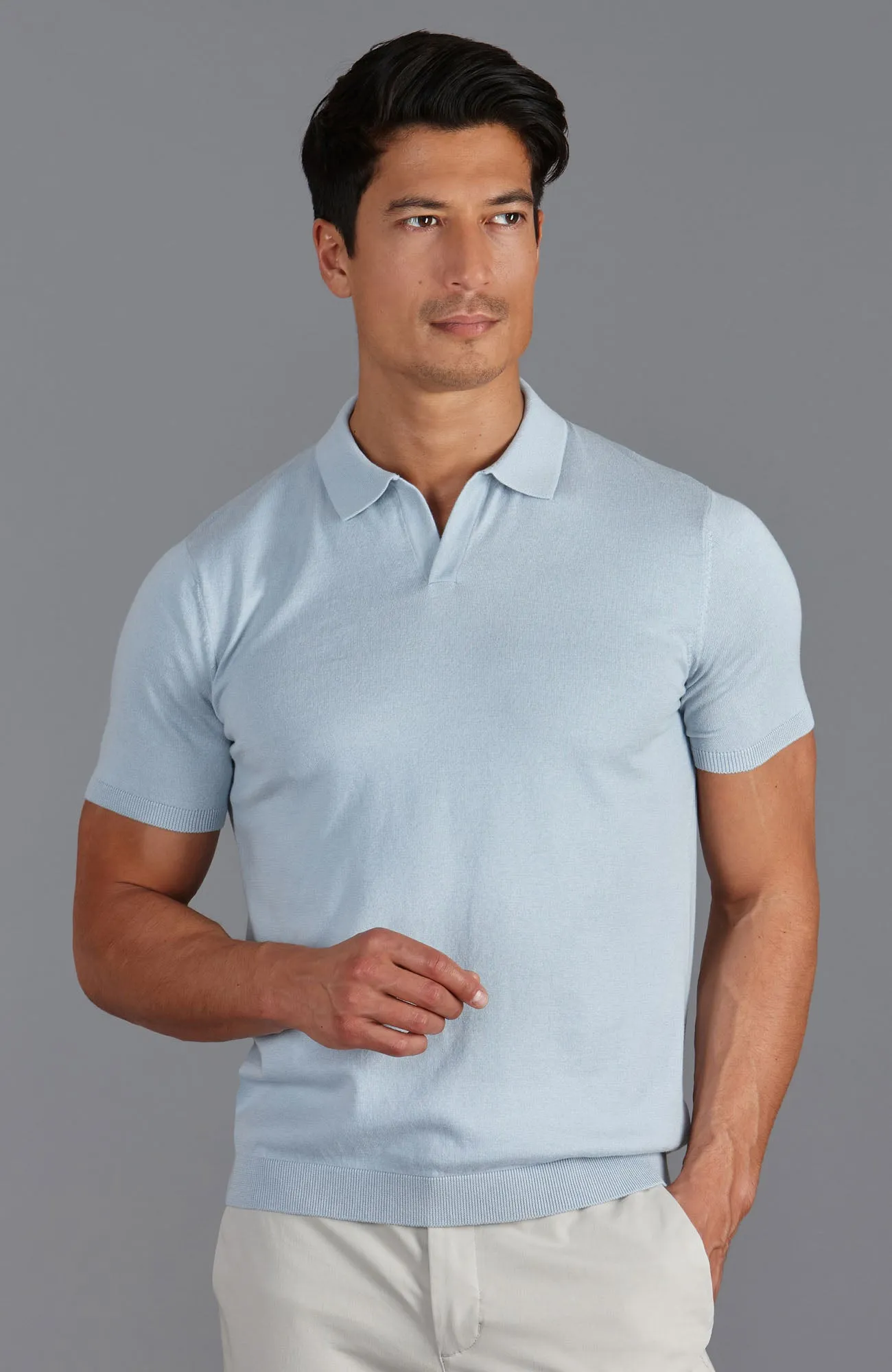 Mens Ultra Fine Cotton Buttonless Polo Shirt