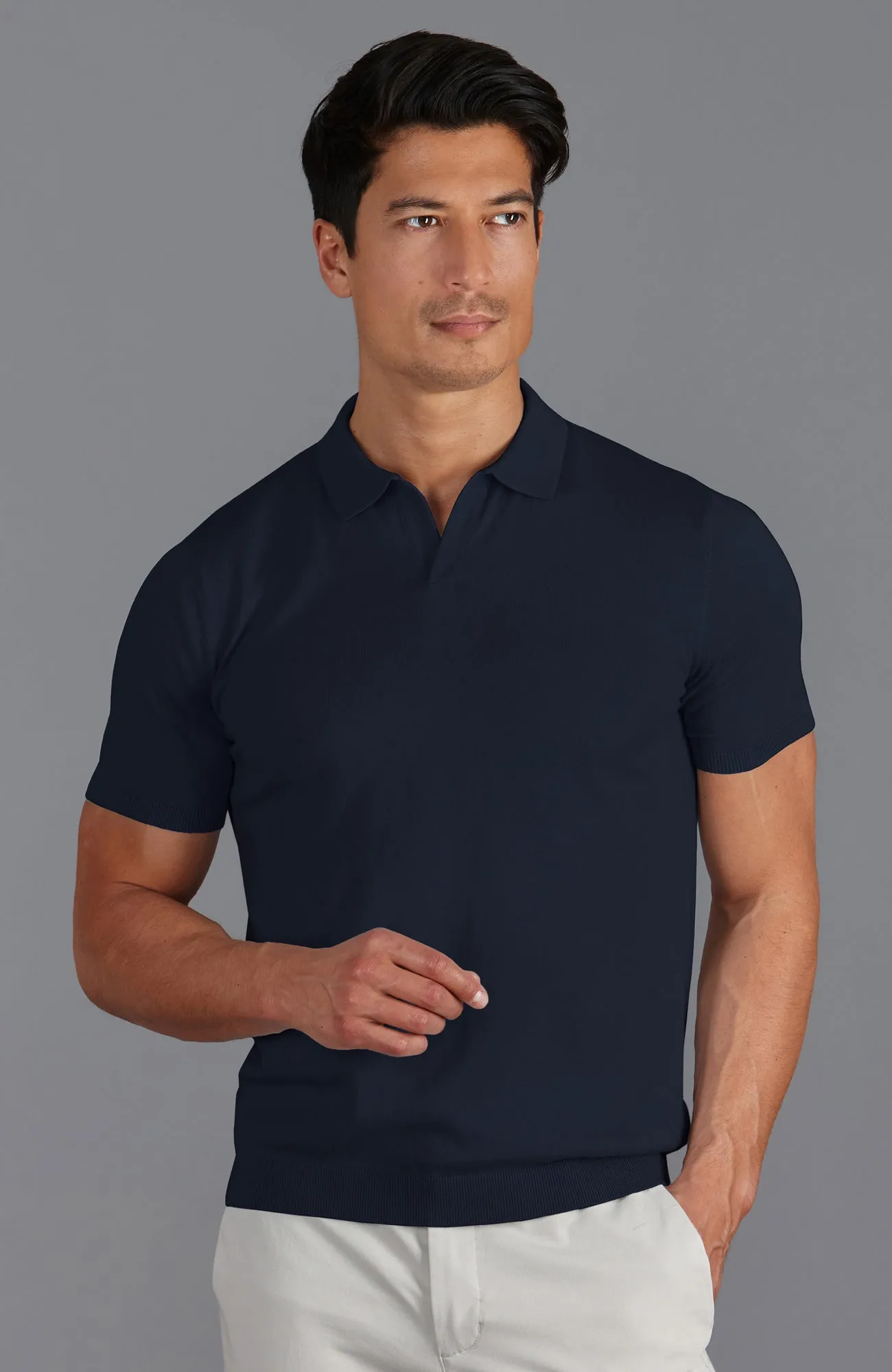 Mens Ultra Fine Cotton Buttonless Polo Shirt