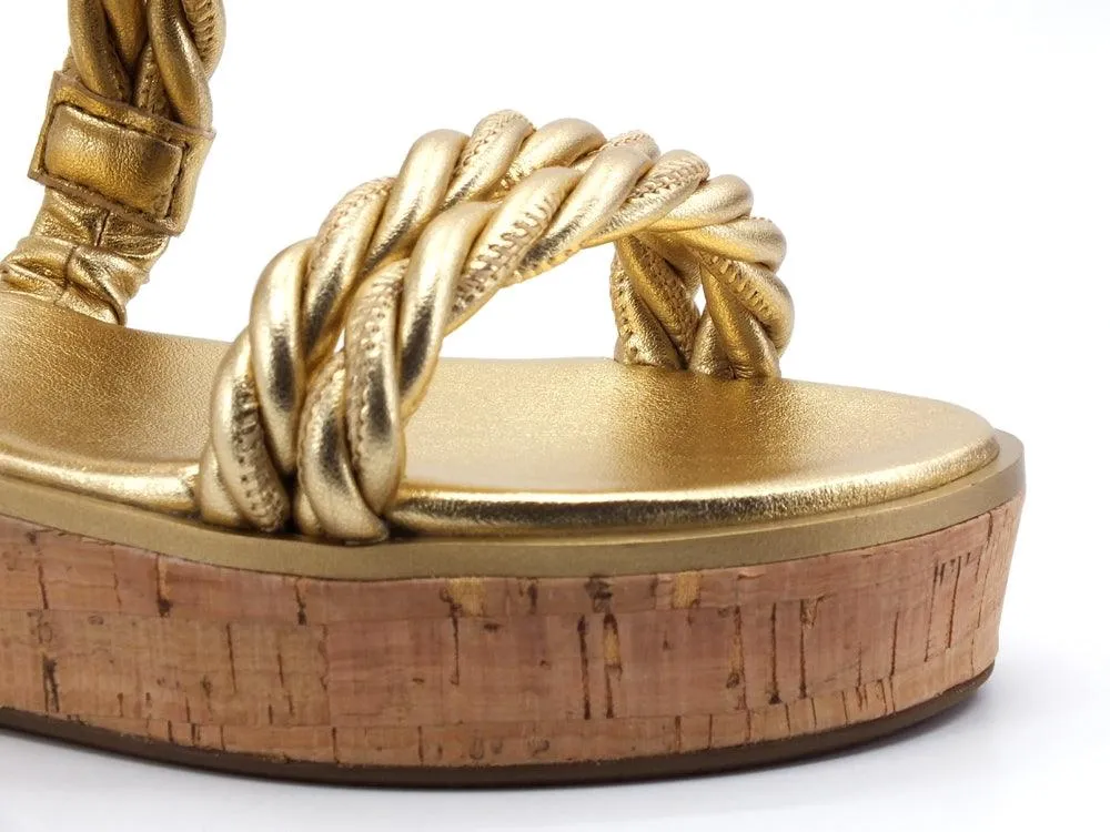 MICHAEL KORS Marina Sandal Sandalo Listini Intrecciati Gold 40S1MRFA2M