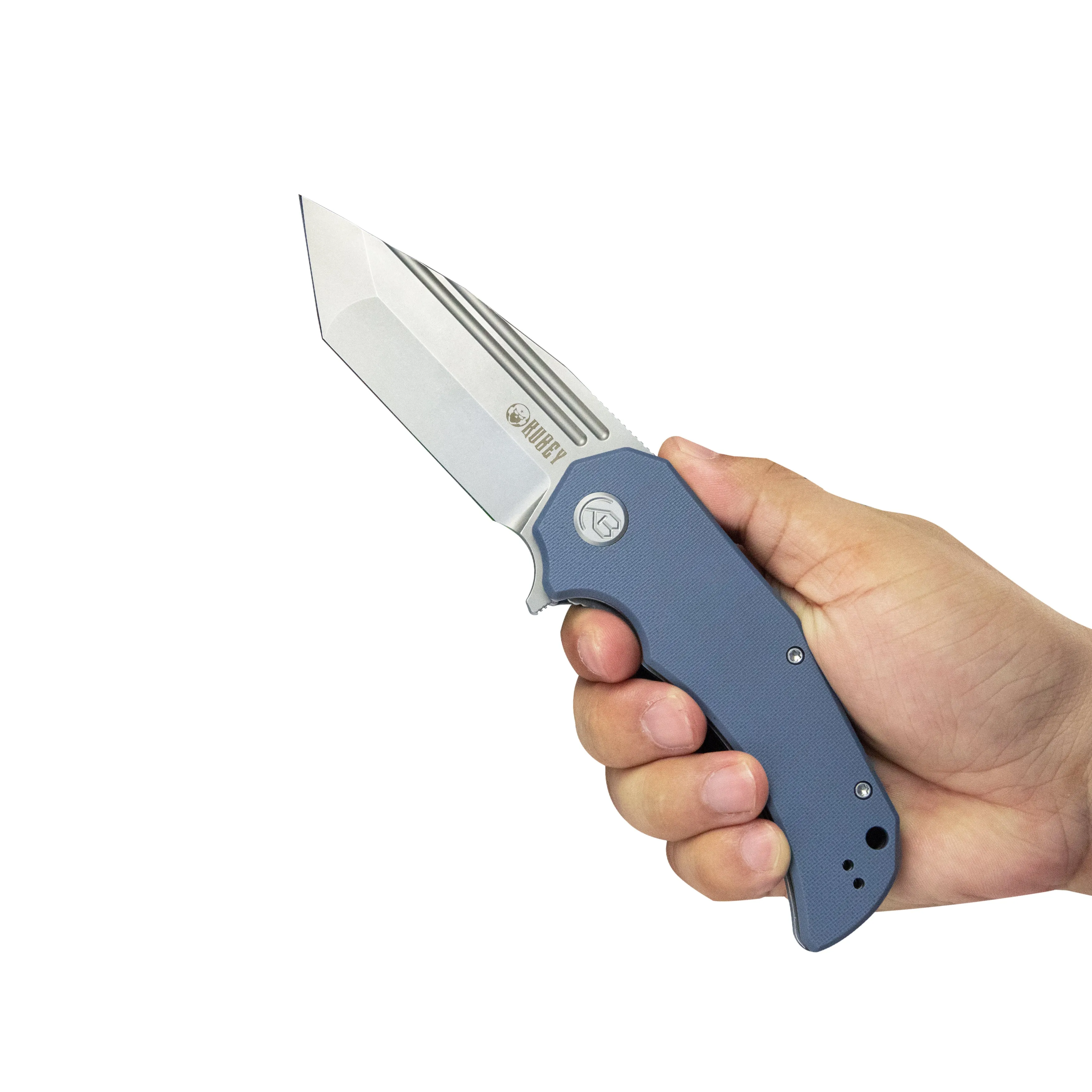 Mikkel Willumsen Design Bravo one Tanto Outdoor Folding Camping Knife Blue G10 Handle 3.39 Beadblast AUS-10 KU318E