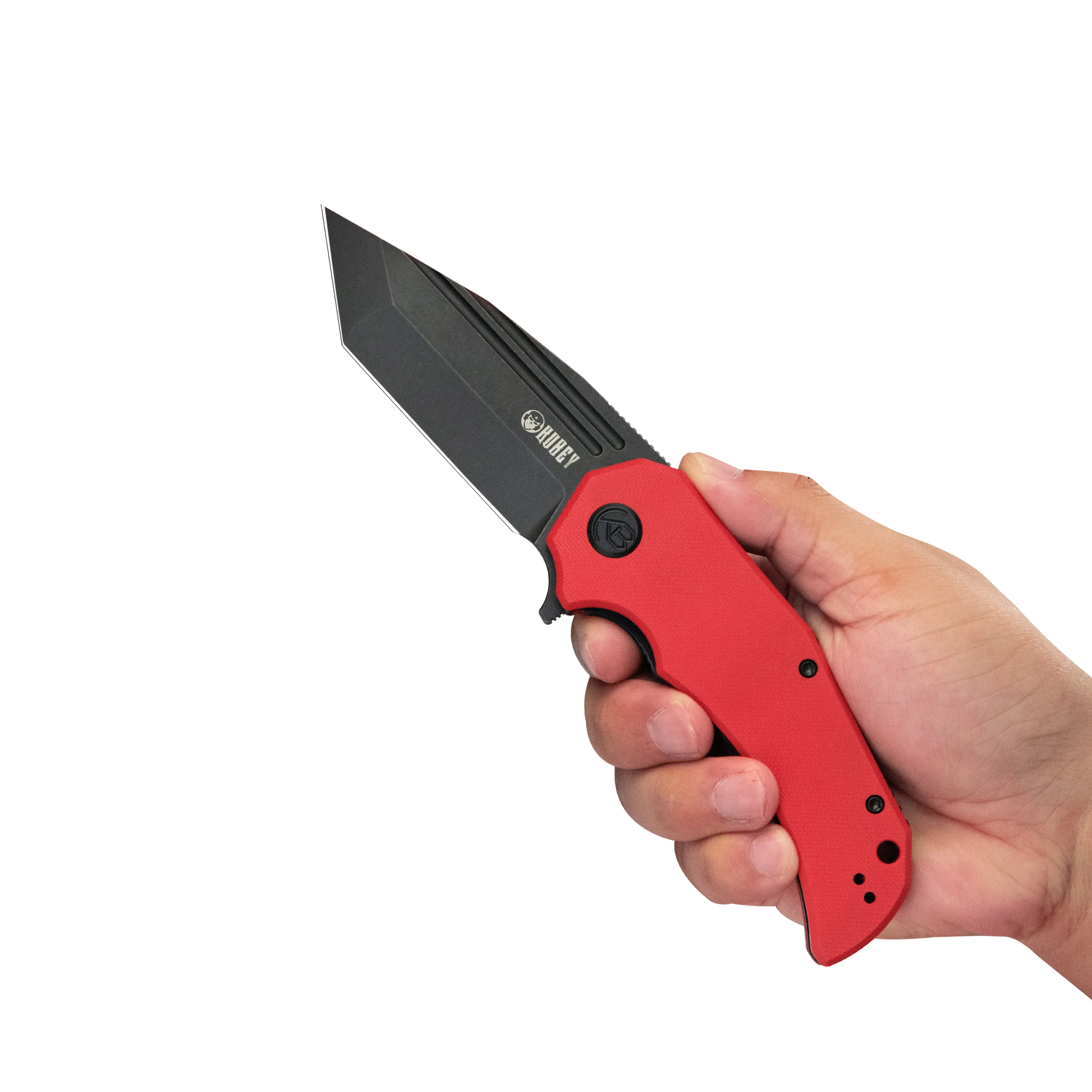 Mikkel Willumsen Design Bravo one Tanto Outdoor Folding Camping Knife Red G10 Handle 3.39 Blackwash AUS-10 KU318B