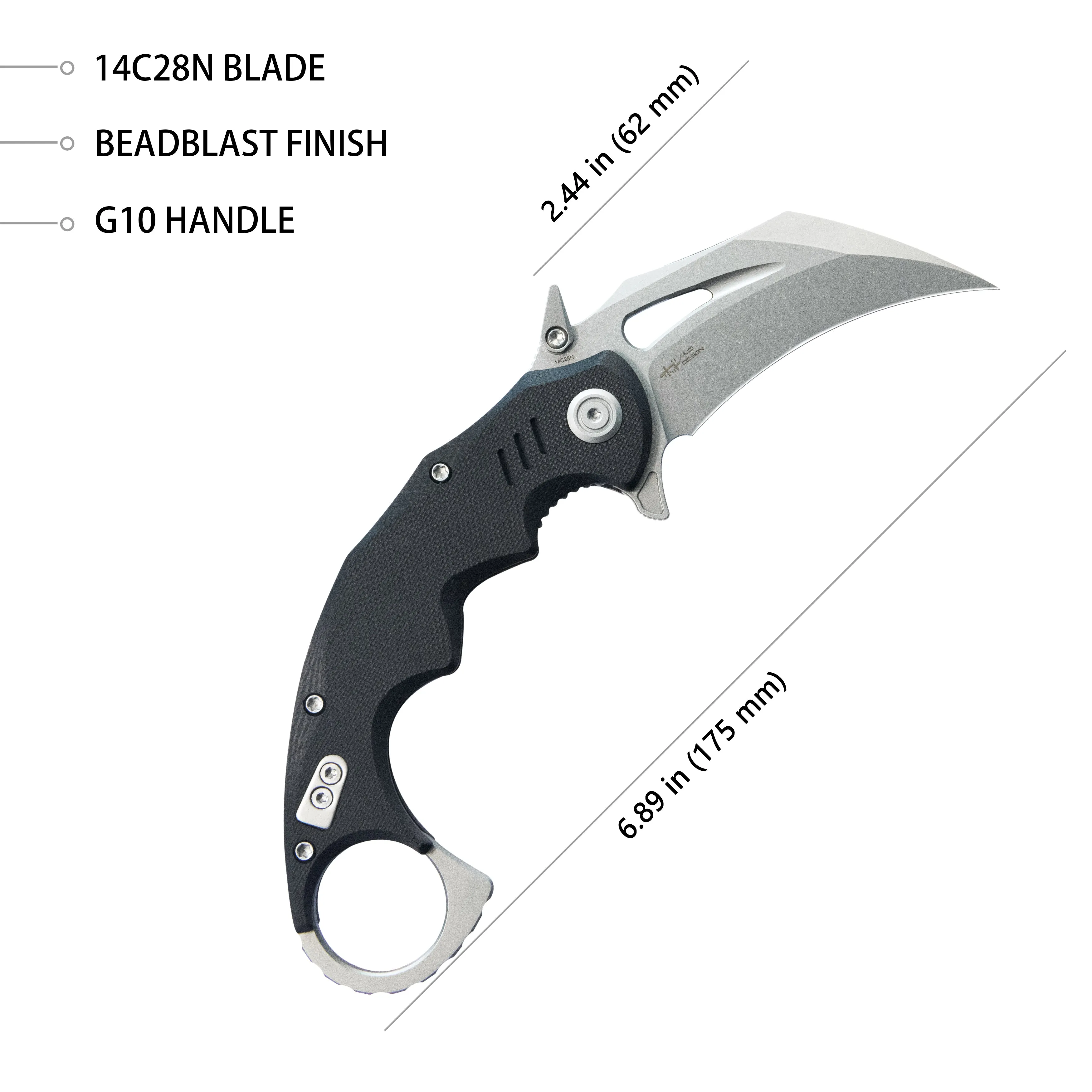 Mini Wrath Karambit Folding Knife Black G-10 Handle 2.44 Beadblast 14C28N Blade KU262A