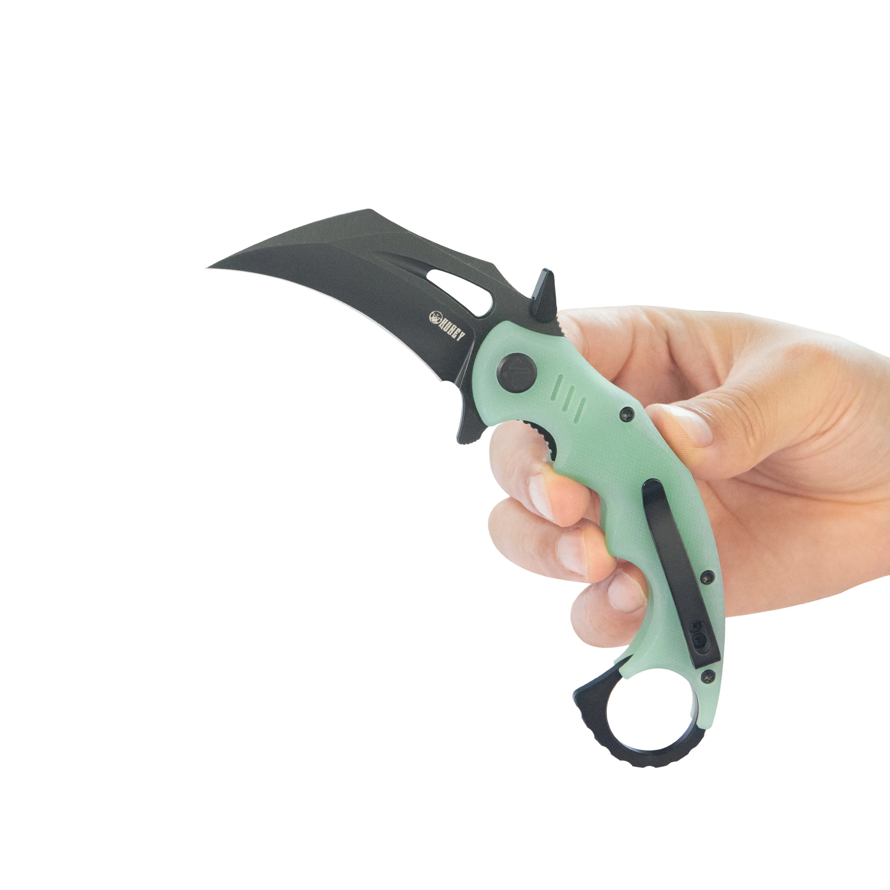 Mini Wrath Karambit Folding Knife Jade G-10 Handle 2.44 Blackwash 14C28N Blade KU262L