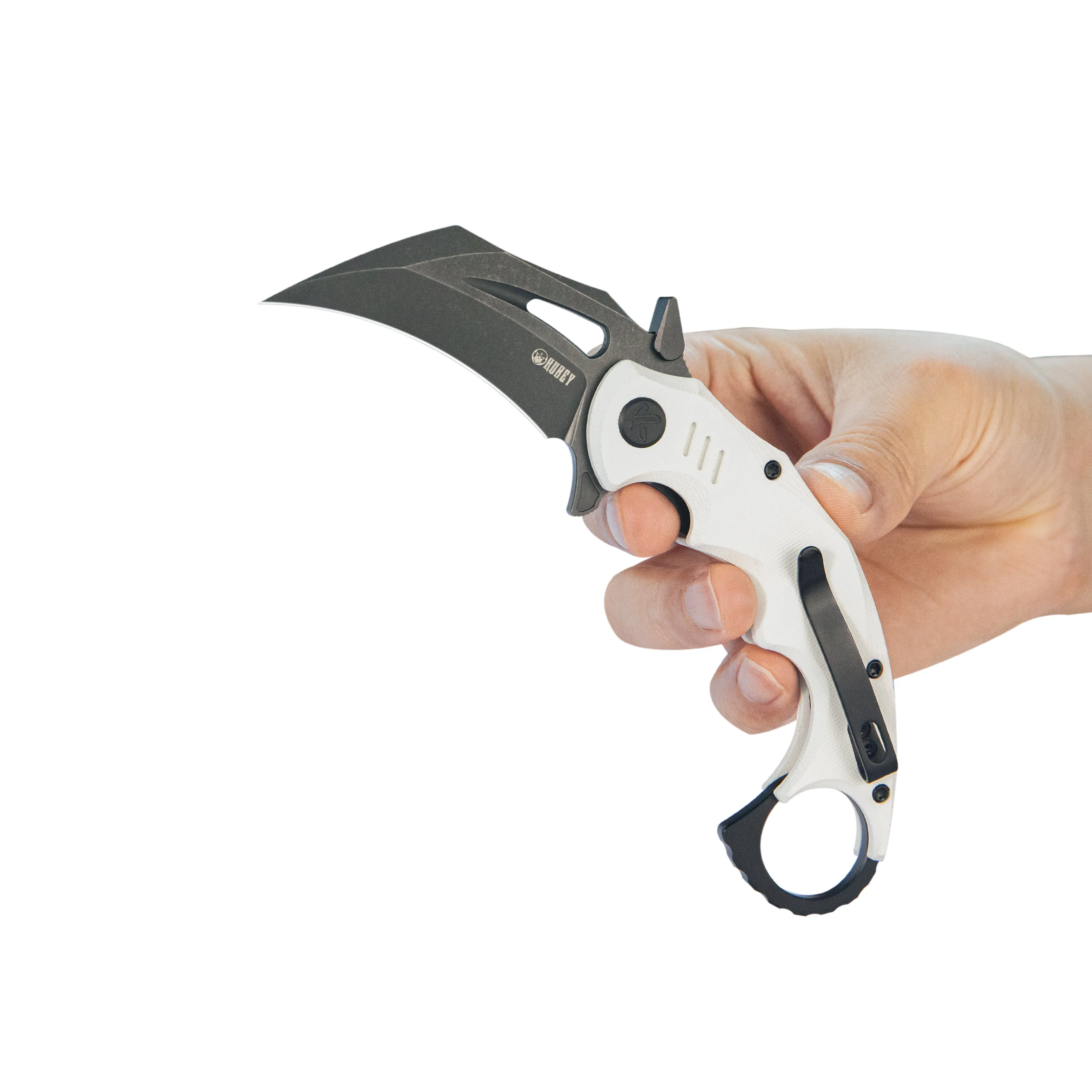 Mini Wrath Karambit Folding Knife White G-10 Handle 2.44 Blackwash 14C28N Blade KU262I