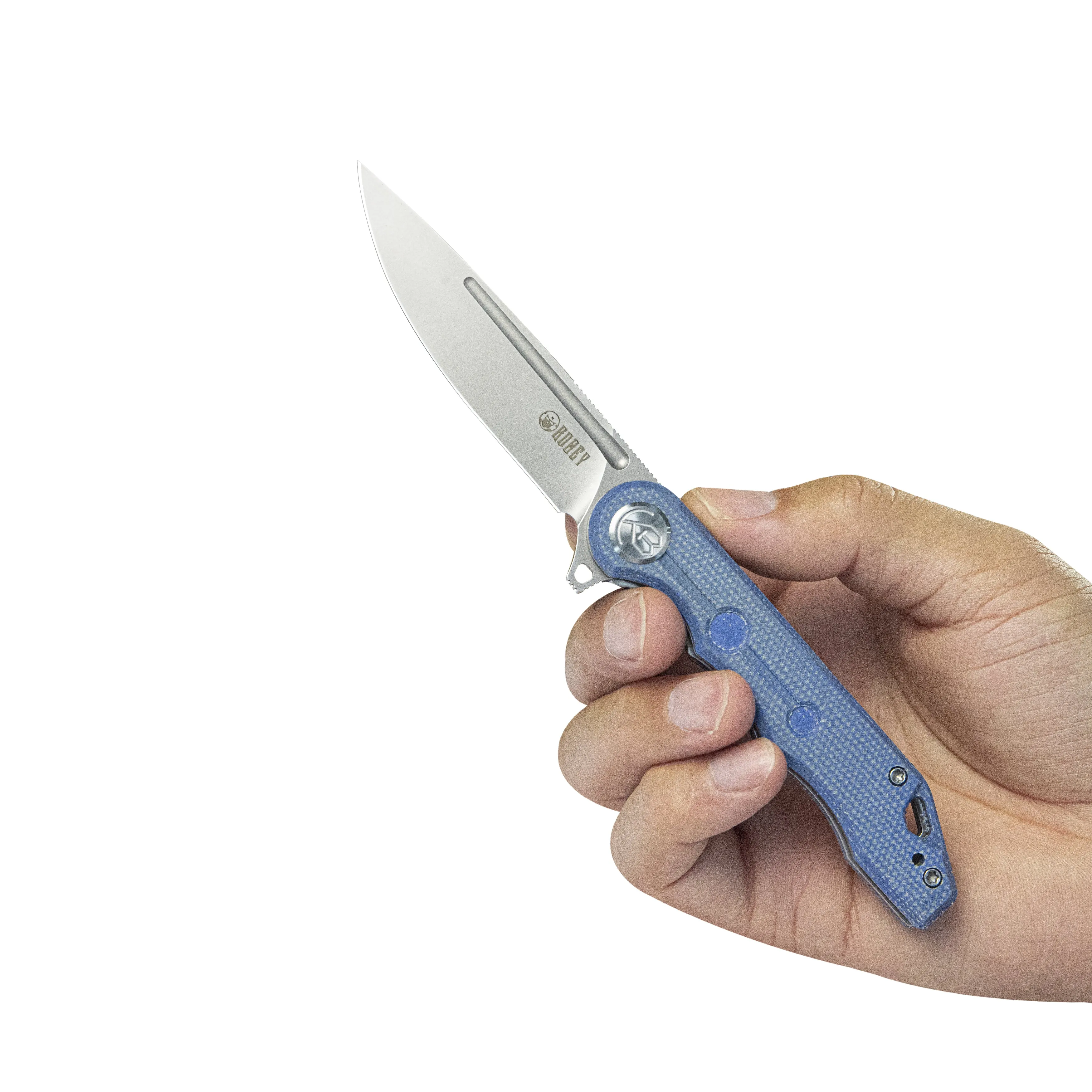 Mizo Liner Lock Flipper Folding Knife Blue Micarta Handle 3.15 Bead Blast AUS-10 KU312O