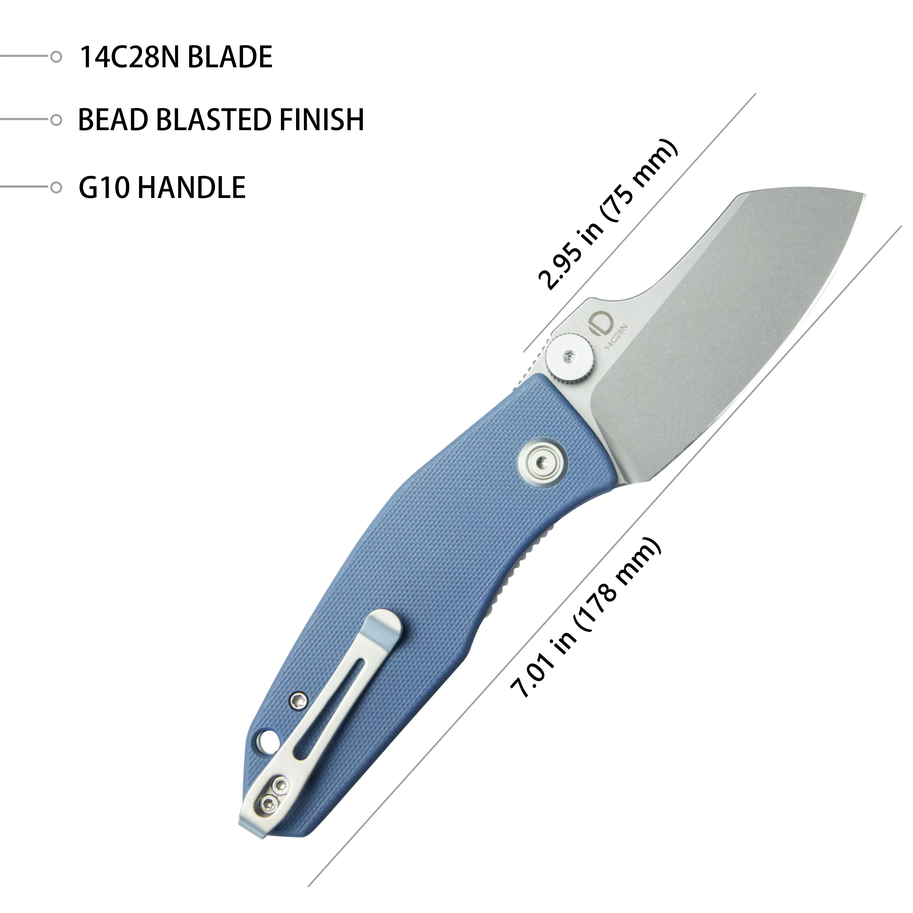 Monsterdog Liner Lock Folding Knife Blue G10 Handle 2.95 Bead Blasted 14C28N KU337M