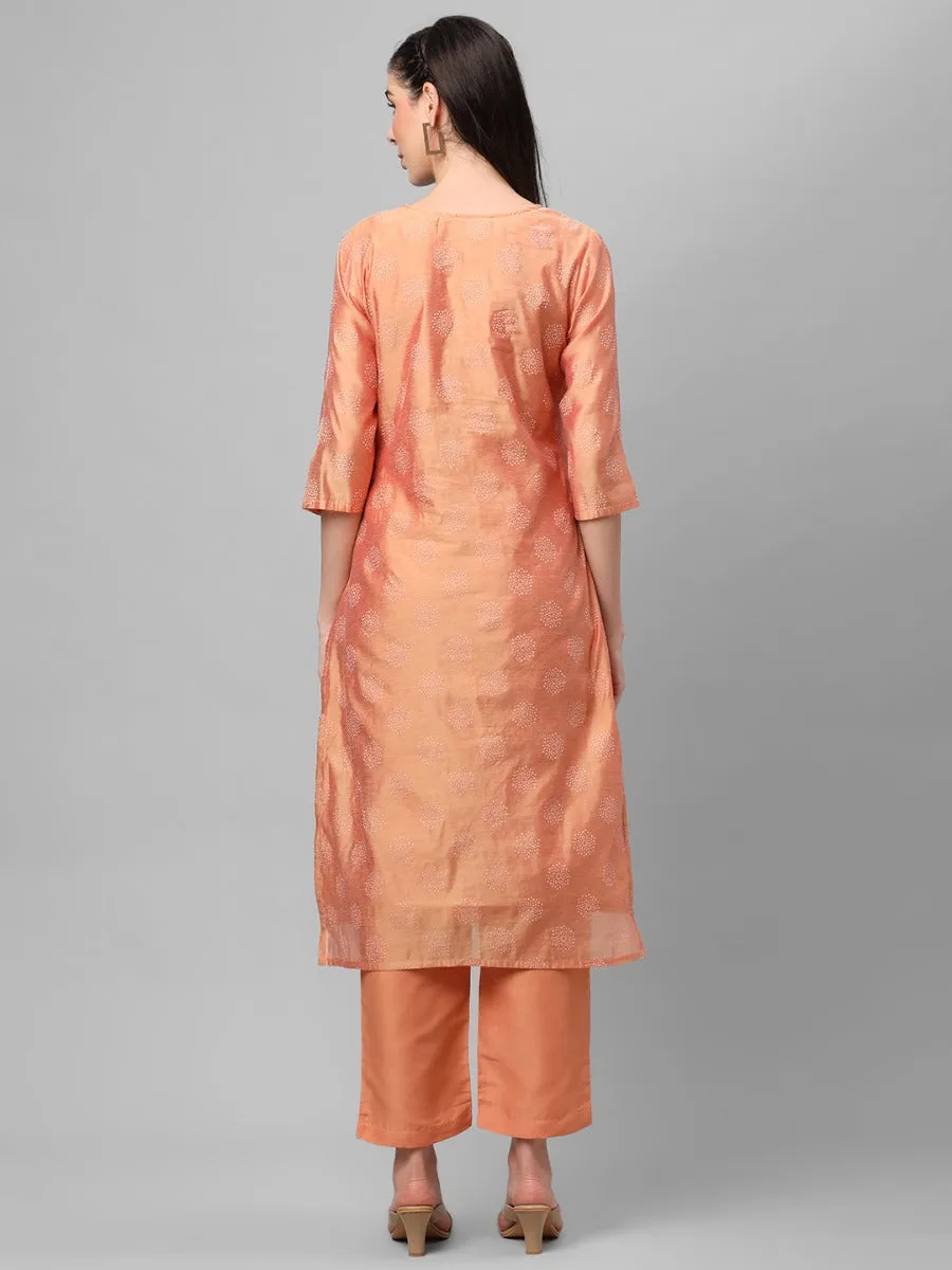 Peach Geometric Printed Kurta With Trouser