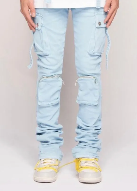 Pheelings “Never Look Back” Sky Blue Cargo Flare Jeans