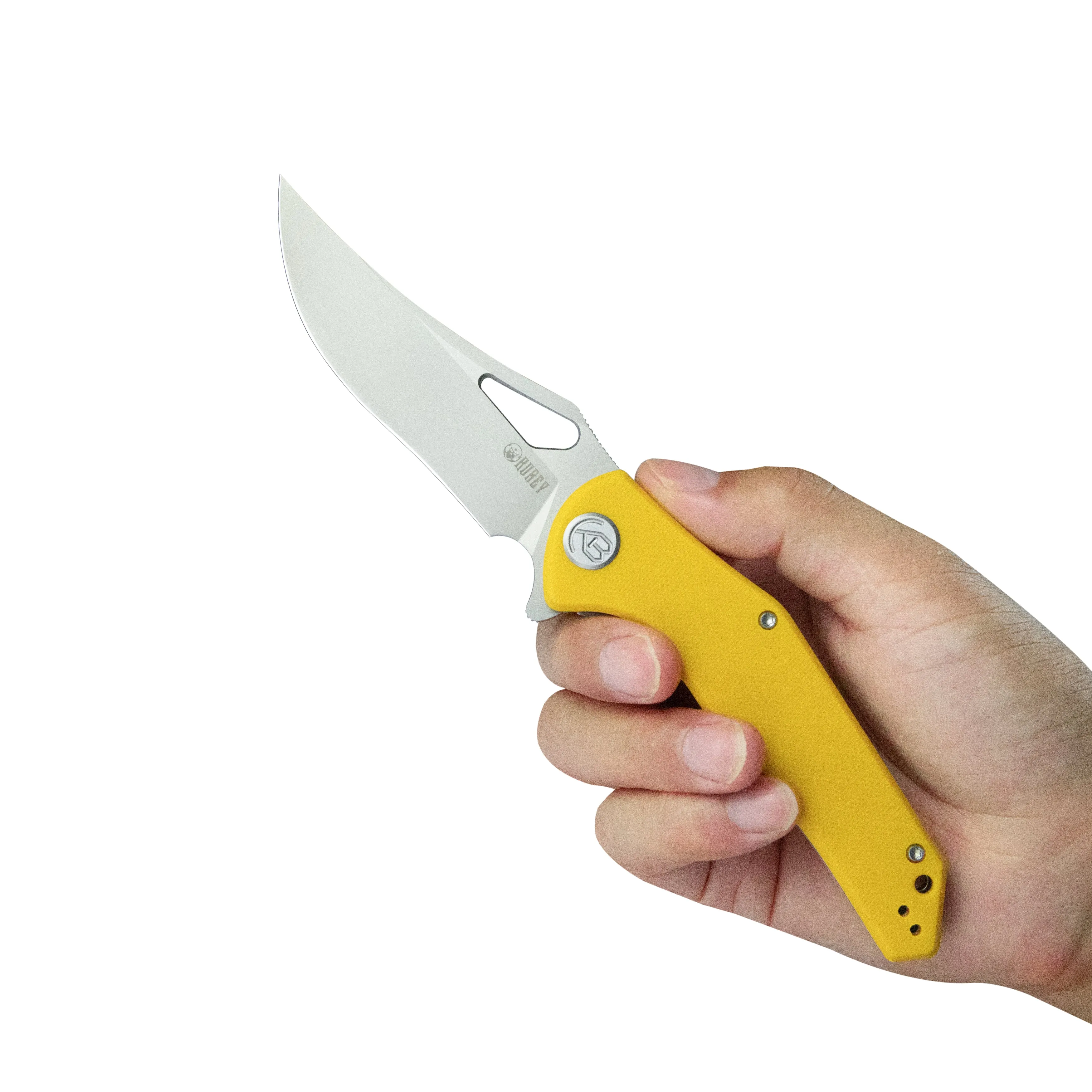 Phemius Liner Lock Folding Pocket Knife Yellow G10 Handle 3.66 Sandblast 14C28N KU149G