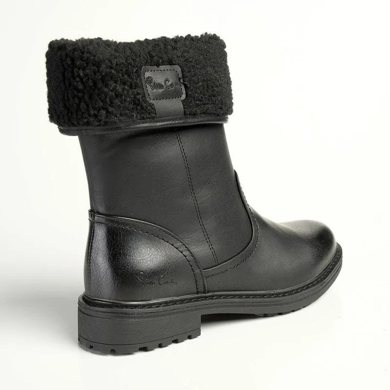 Pierre Cardin Fur Collar Ankle Boot - Black