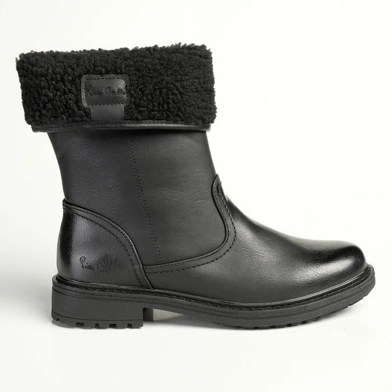 Pierre Cardin Fur Collar Ankle Boot - Black