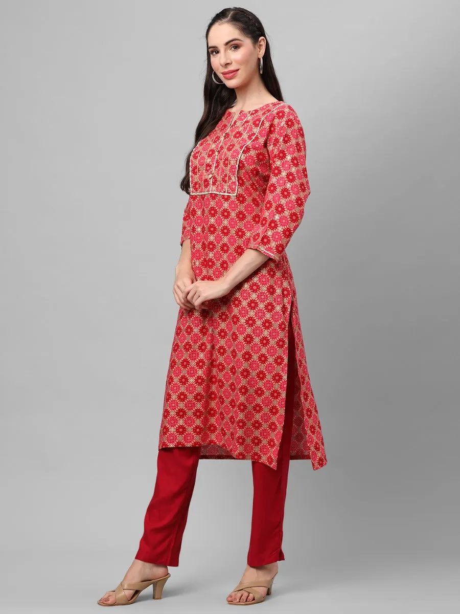 Pink Ornamental Printed Kurta With Trouser