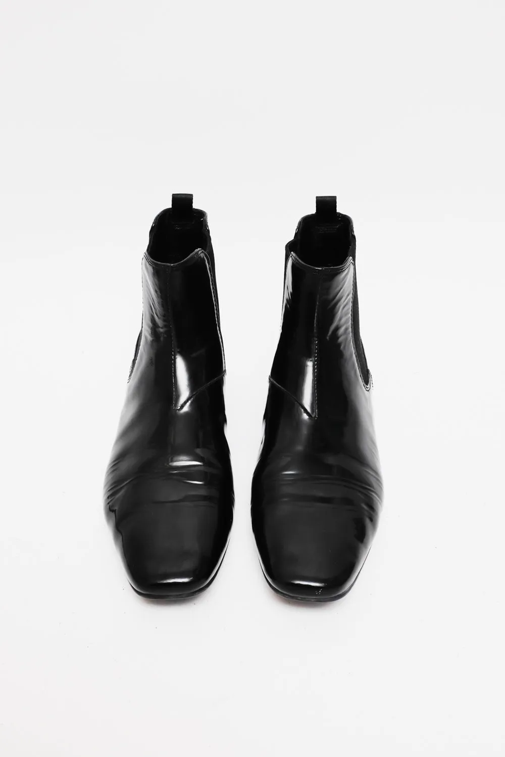 PRADA 39 PATENT LEATHER BLACK CHELSEA BOOTS