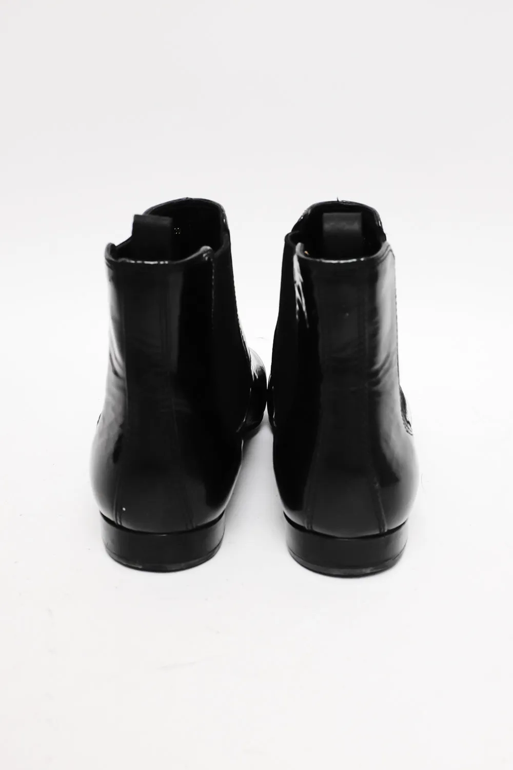 PRADA 39 PATENT LEATHER BLACK CHELSEA BOOTS