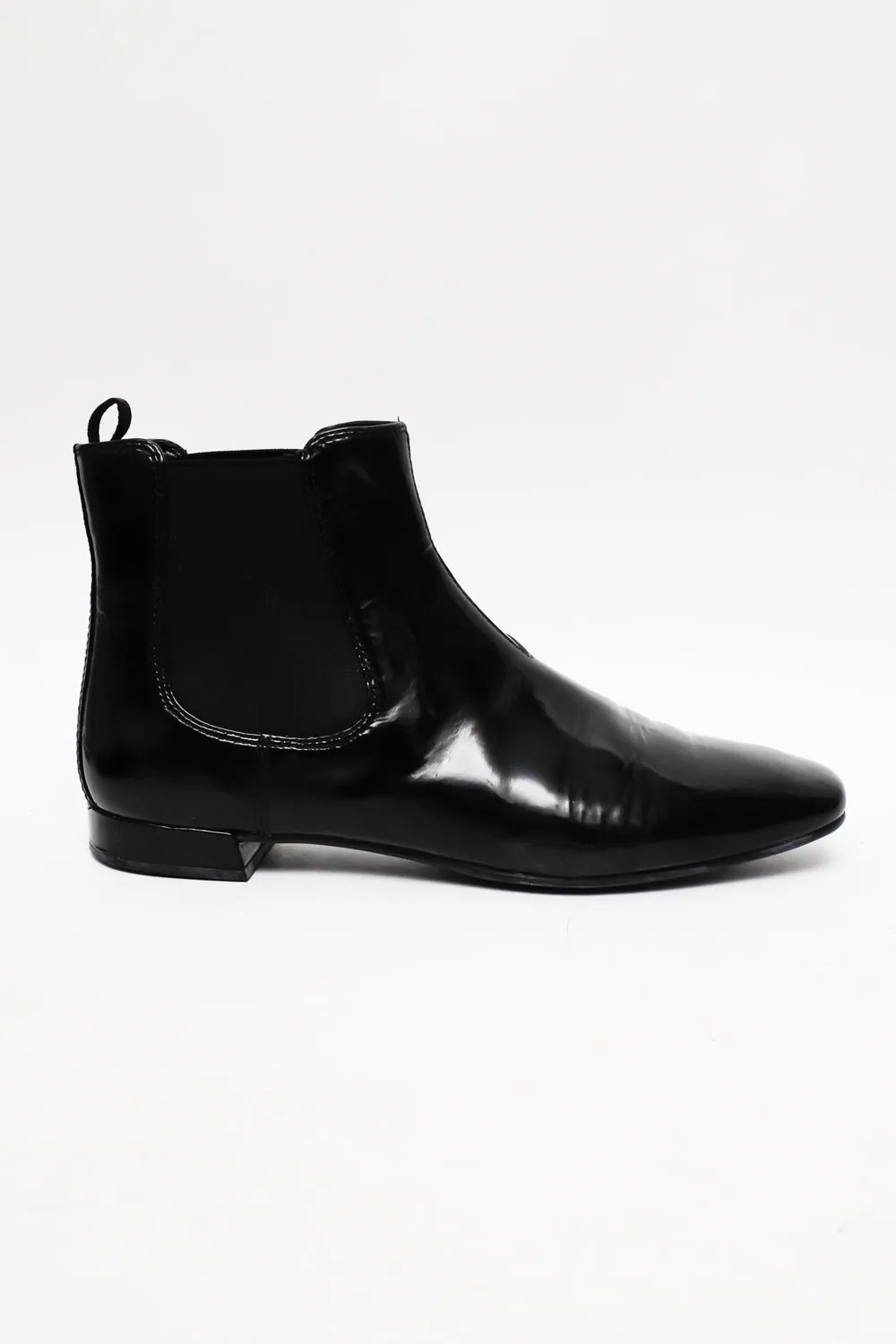 PRADA 39 PATENT LEATHER BLACK CHELSEA BOOTS