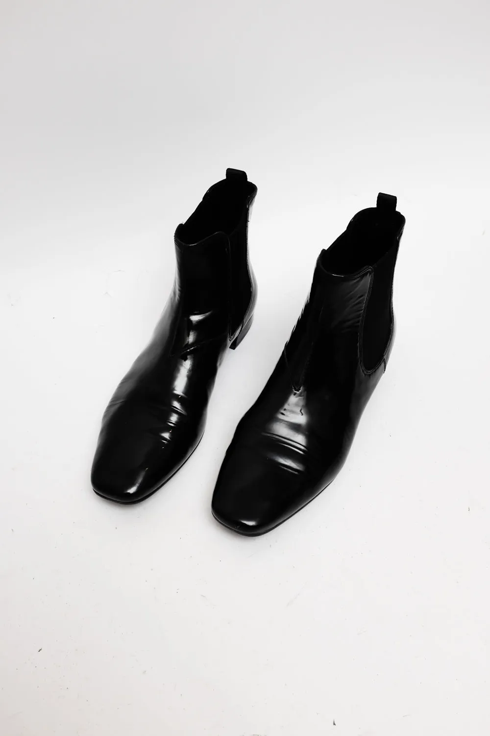 PRADA 39 PATENT LEATHER BLACK CHELSEA BOOTS