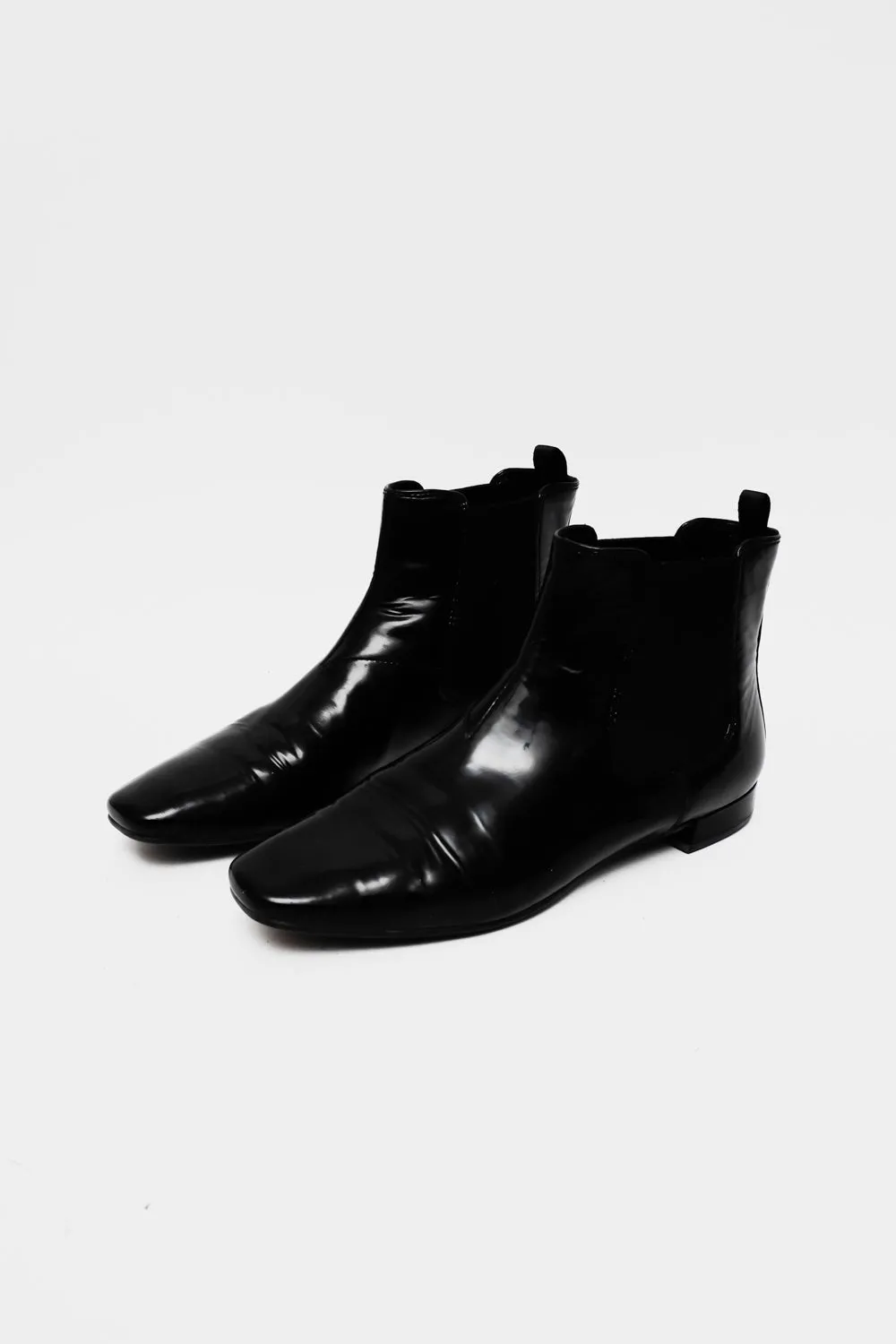 PRADA 39 PATENT LEATHER BLACK CHELSEA BOOTS