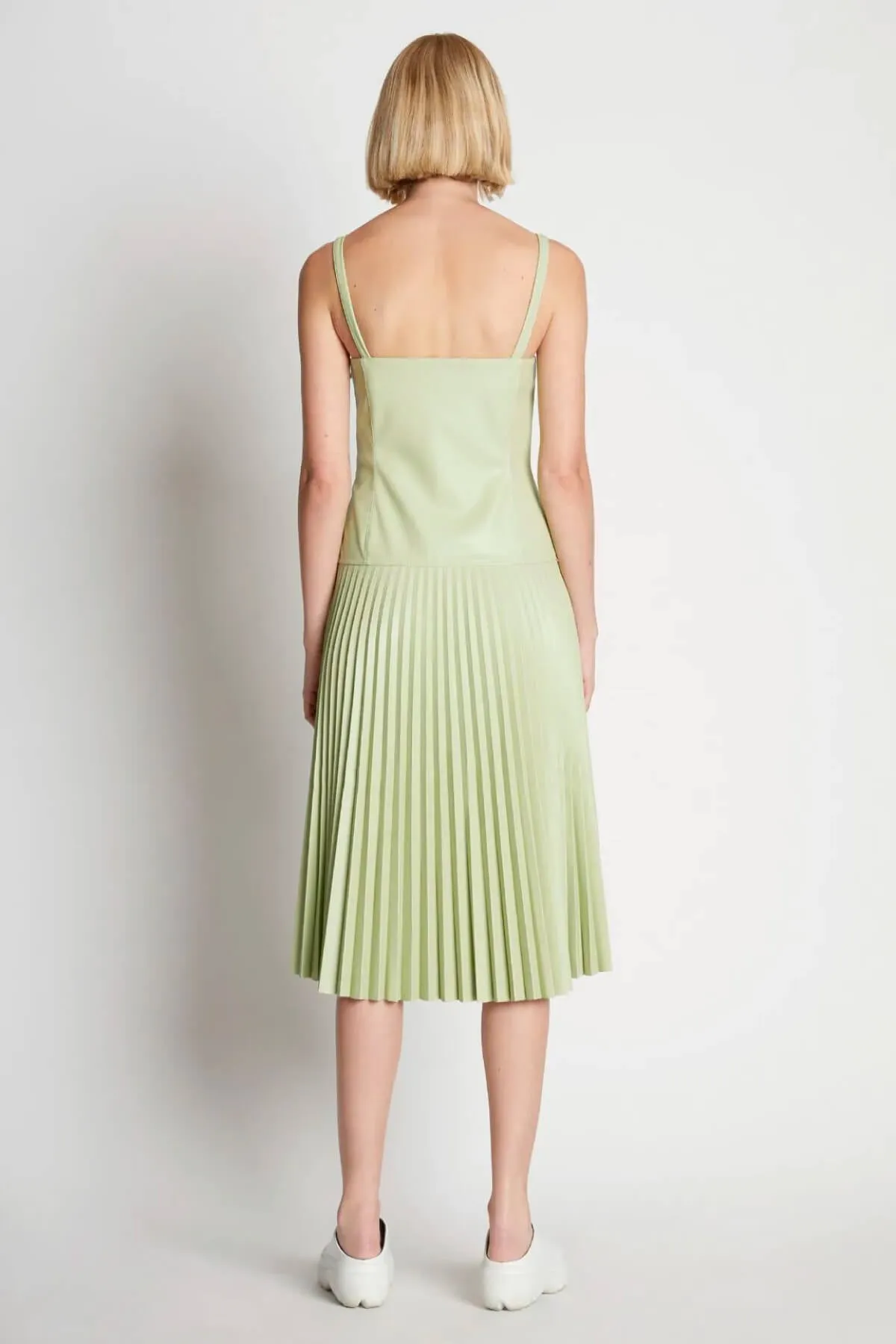 Proenza Schouler White Label Drop Waist Faux Leather Dress - Green Tea