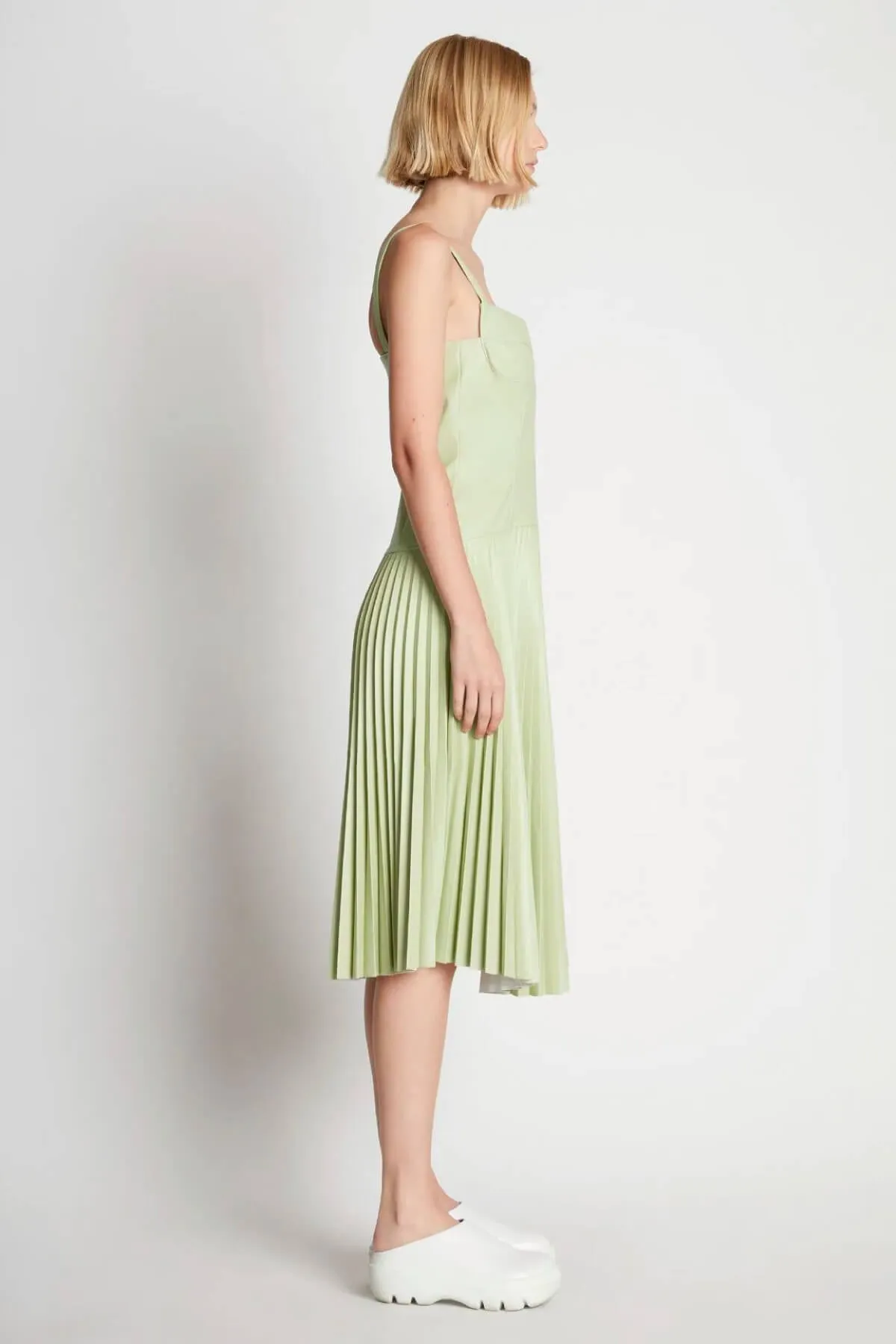 Proenza Schouler White Label Drop Waist Faux Leather Dress - Green Tea