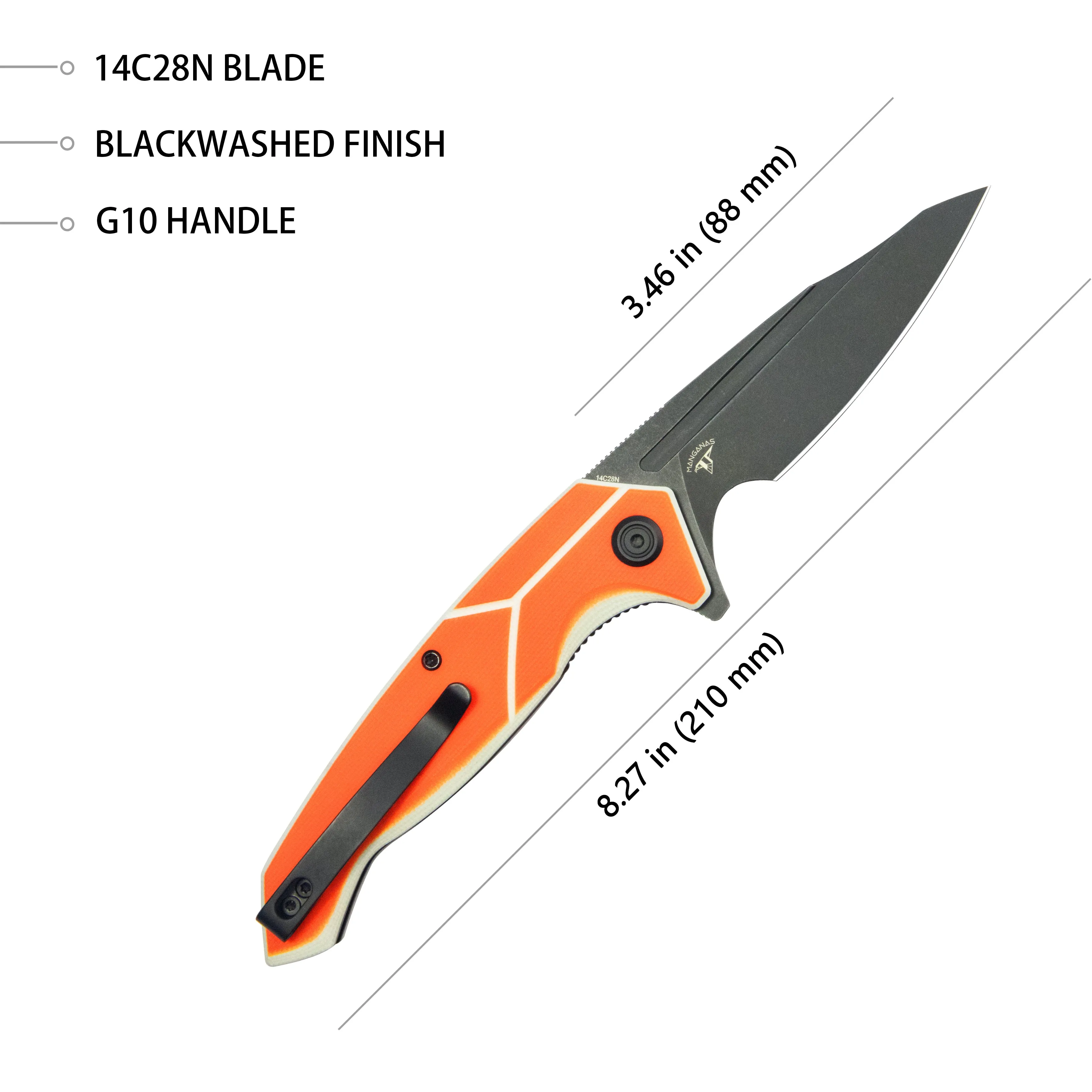 RBC-1 Outdoor Flipper Knife Orange White G10 Handle 3.46 Blackwash 14C28N KU373B